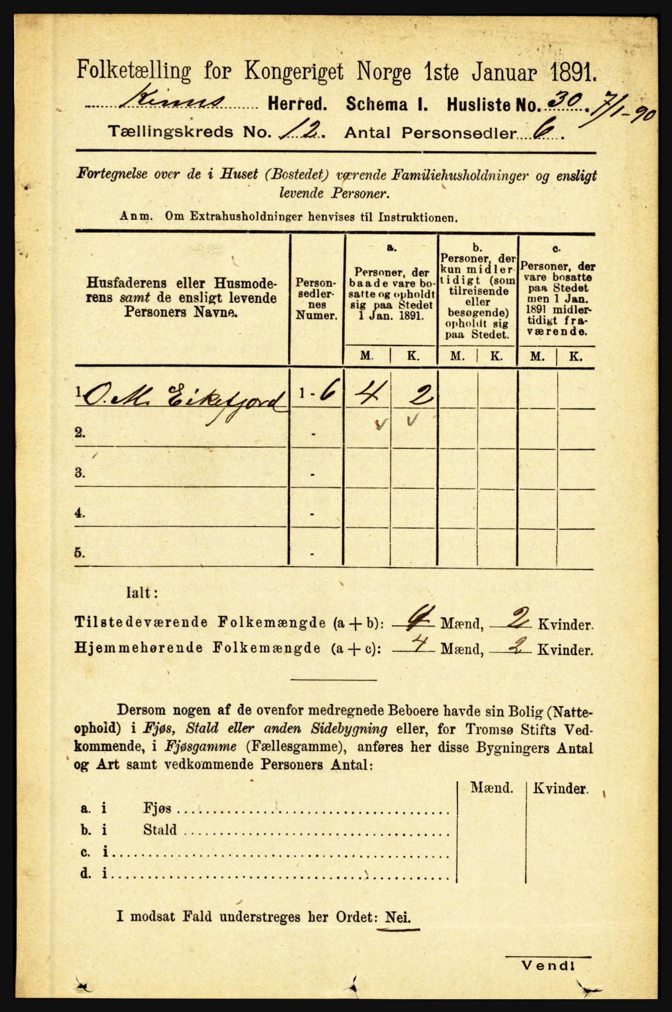 RA, 1891 census for 1437 Kinn, 1891, p. 4460