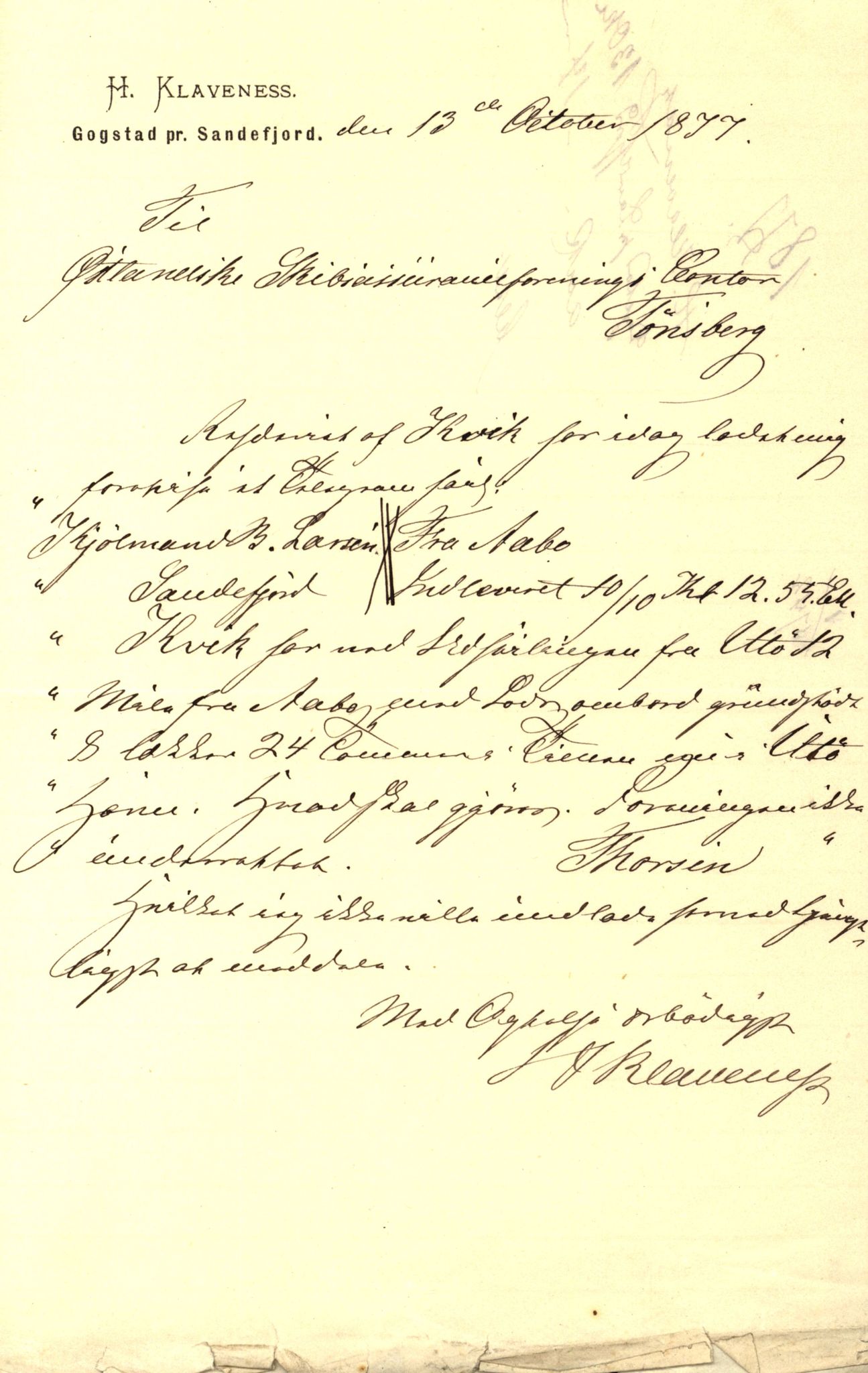Pa 63 - Østlandske skibsassuranceforening, VEMU/A-1079/G/Ga/L0009/0020: Havaridokumenter / Kvik, 1877