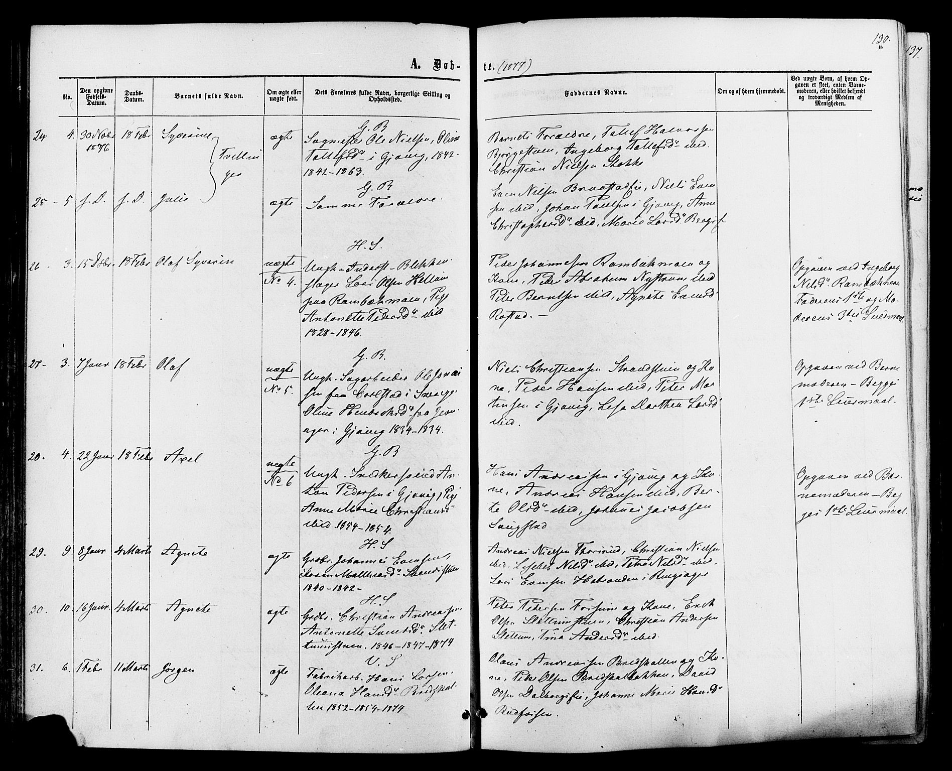 Vardal prestekontor, SAH/PREST-100/H/Ha/Haa/L0007: Parish register (official) no. 7, 1867-1878, p. 130
