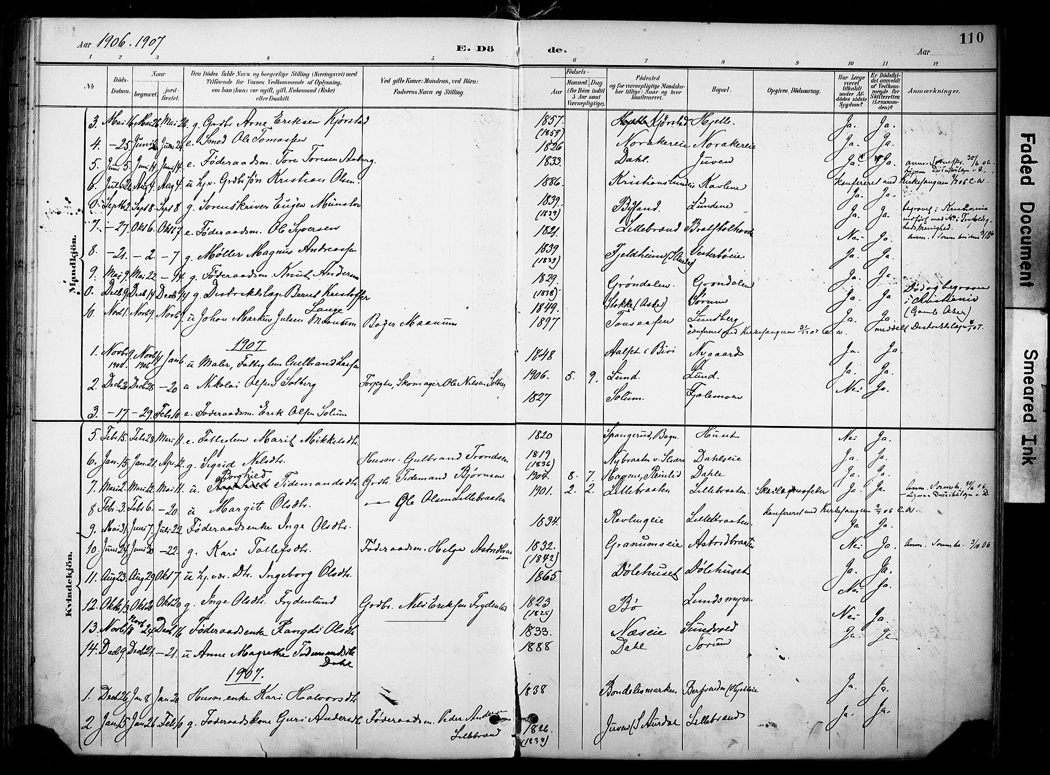 Nord-Aurdal prestekontor, SAH/PREST-132/H/Ha/Haa/L0014: Parish register (official) no. 14, 1896-1912, p. 110