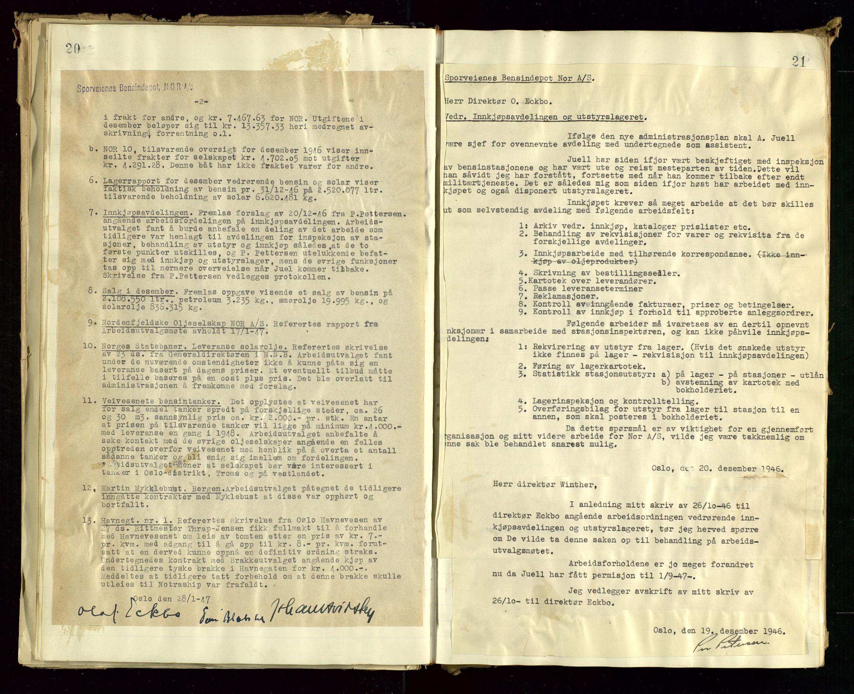 Pa 1514 - Sporveienes Bensindepot, Norsk Oljeraffineri A/S, AV/SAST-A-101919/A/L0001/0002: Styreprotokoll. Forhandlingsprotokoll Arbeidsutvaget / Forhandlingsprotokoll Arbeidsutvalget, 1946-1951, p. 18
