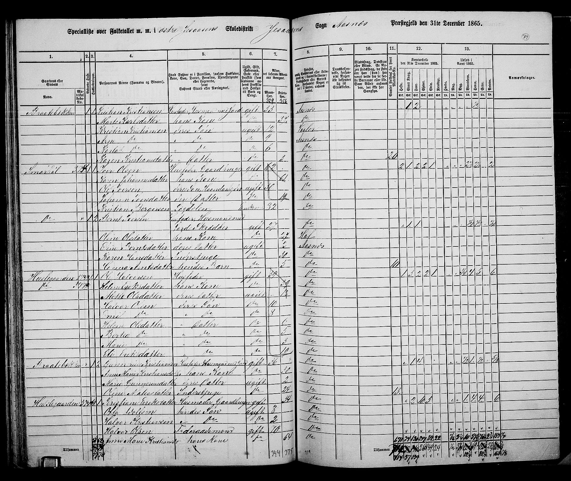 RA, 1865 census for Åsnes, 1865, p. 75