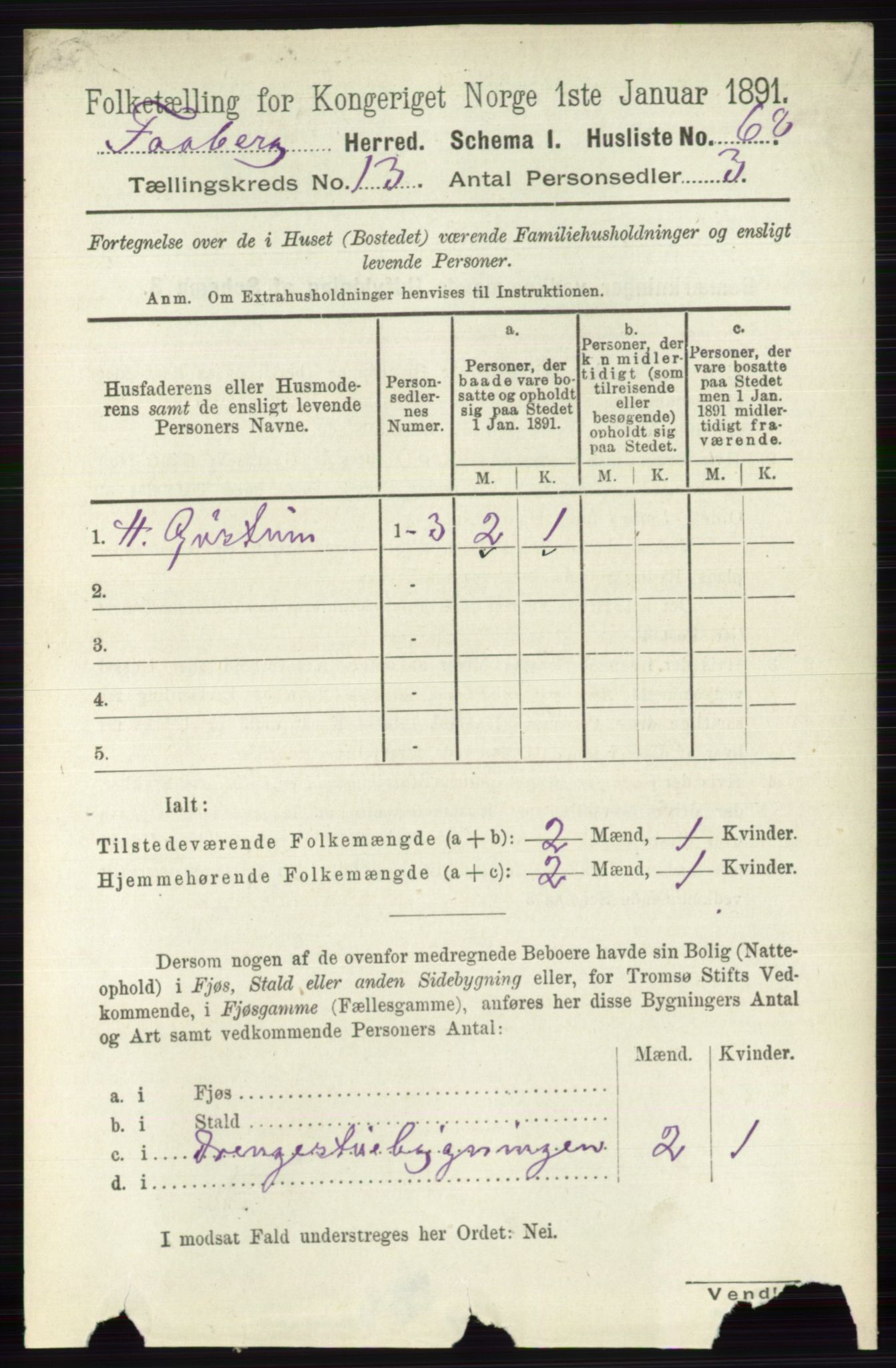 RA, 1891 census for 0524 Fåberg, 1891, p. 5242