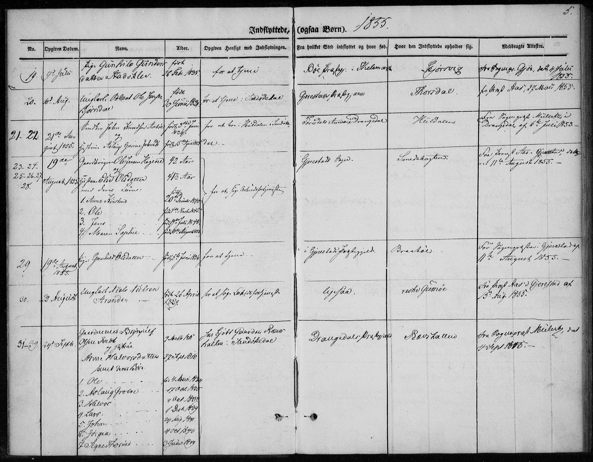 Sannidal kirkebøker, AV/SAKO-A-296/F/Fa/L0013: Parish register (official) no. 13, 1854-1873, p. 5