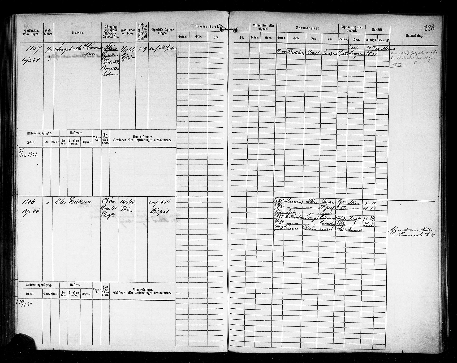 Skien innrulleringskontor, AV/SAKO-A-832/F/Fb/L0002: Hovedrulle, 1872-1891, p. 230