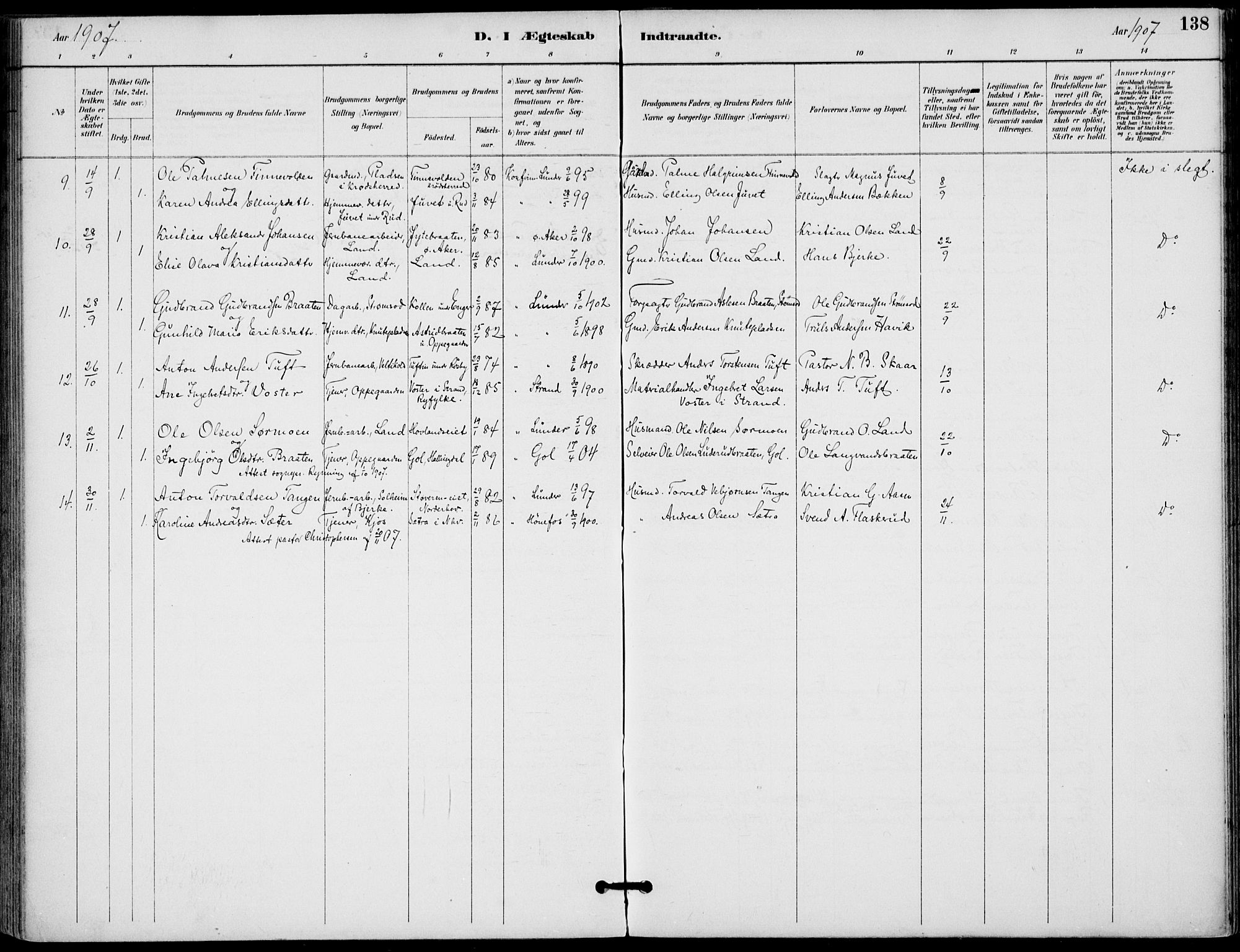 Lunder kirkebøker, AV/SAKO-A-629/F/Fa/L0001: Parish register (official) no. I 1, 1885-1912, p. 138