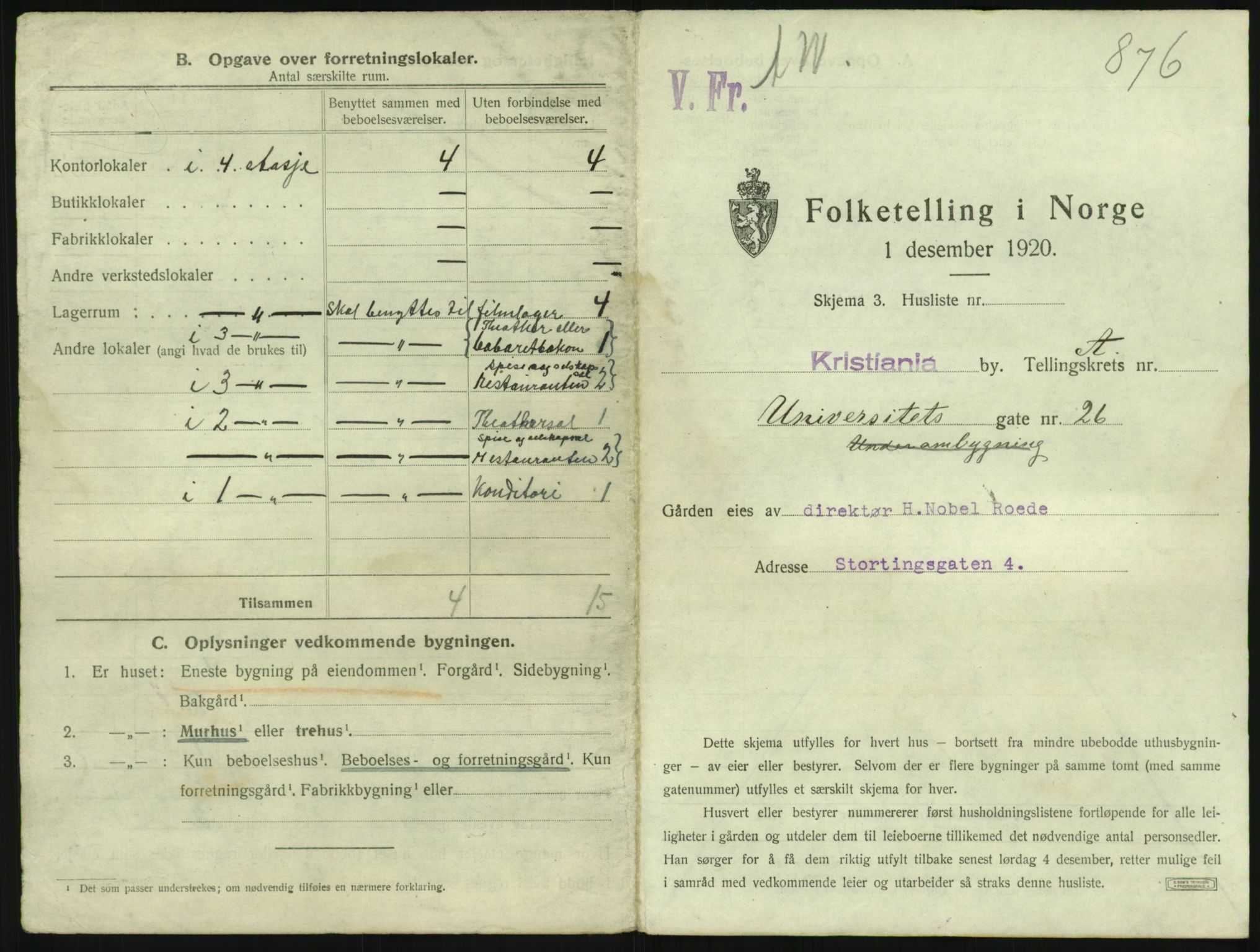 SAO, 1920 census for Kristiania, 1920, p. 123131