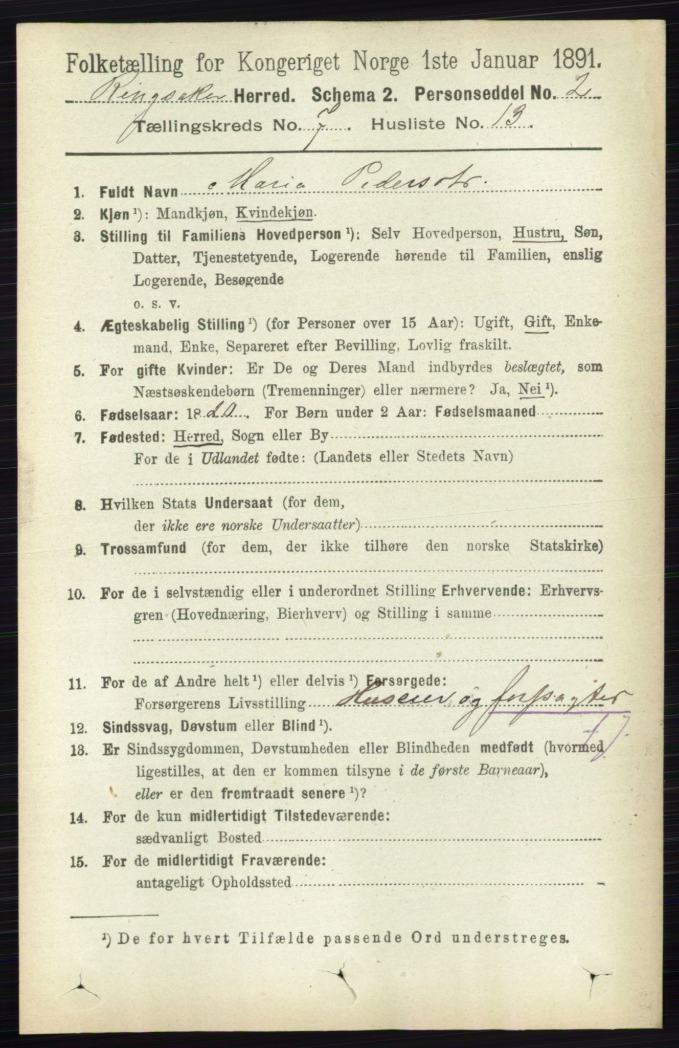 RA, 1891 census for 0412 Ringsaker, 1891, p. 3957