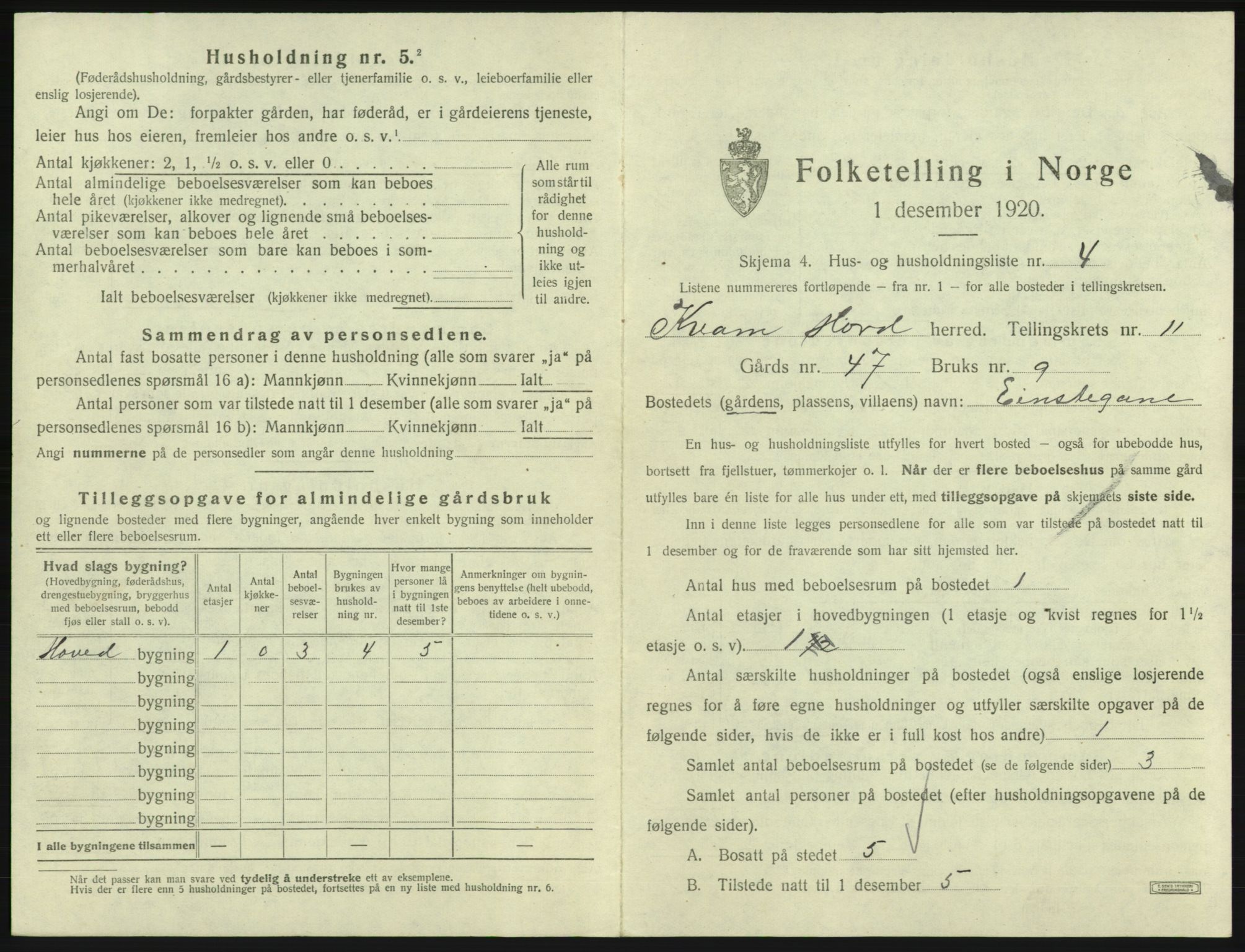 SAB, 1920 census for Kvam, 1920, p. 966