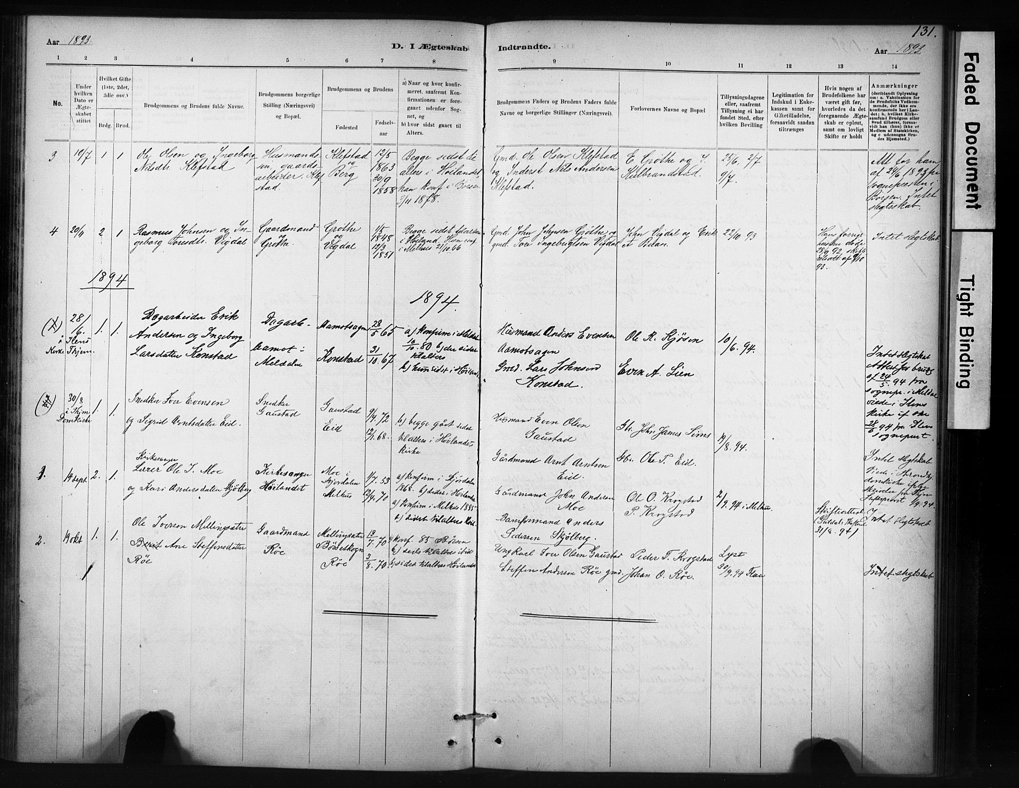 Ministerialprotokoller, klokkerbøker og fødselsregistre - Sør-Trøndelag, SAT/A-1456/694/L1127: Parish register (official) no. 694A01, 1887-1905, p. 131
