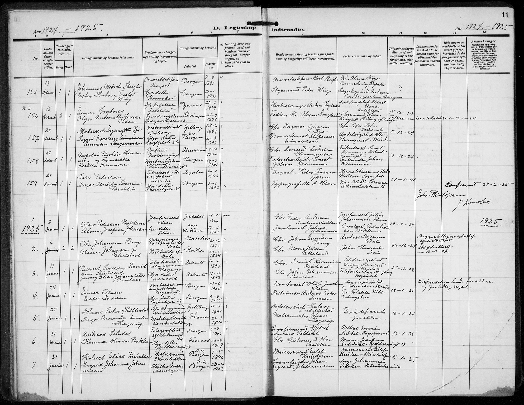 Domkirken sokneprestembete, SAB/A-74801/H/Hab/L0034: Parish register (copy) no. D 6, 1924-1941, p. 11