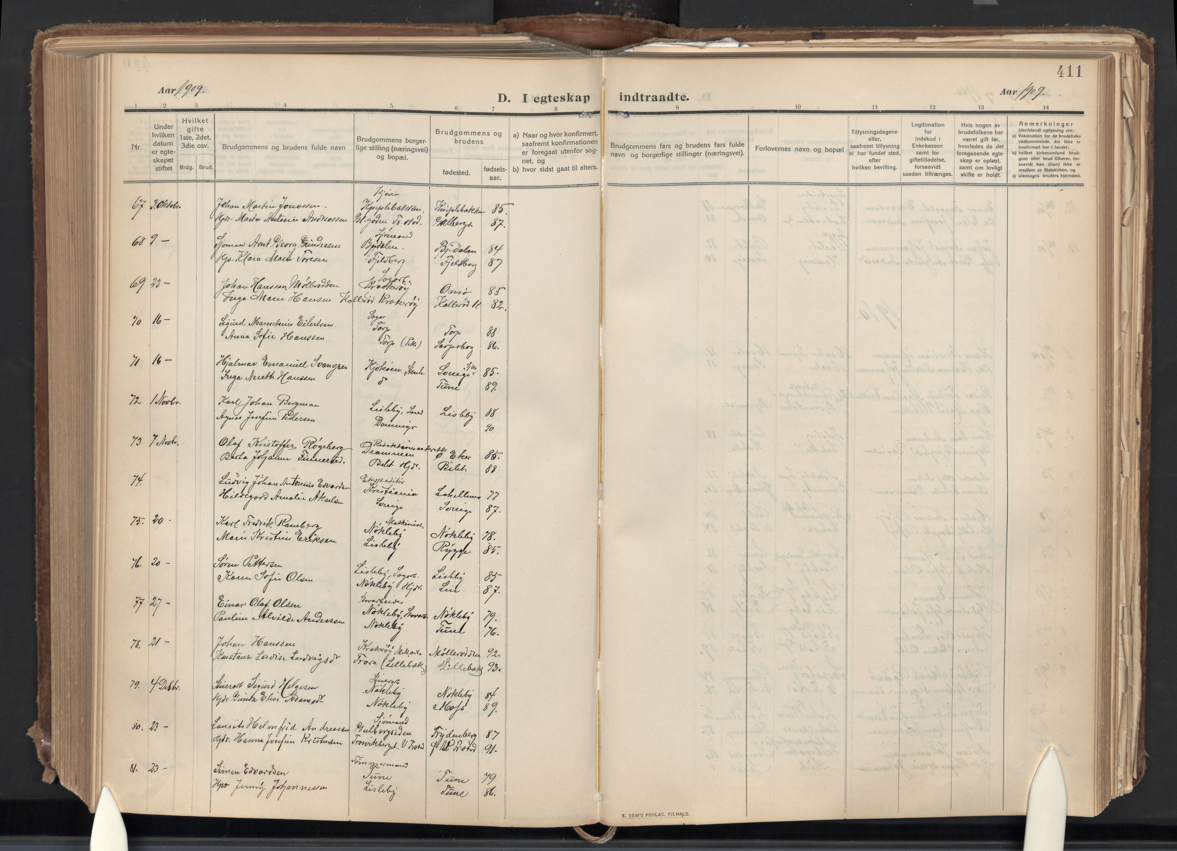 Glemmen prestekontor Kirkebøker, AV/SAO-A-10908/G/Ga/L0007: Parish register (copy) no. 7, 1909-1930, p. 411