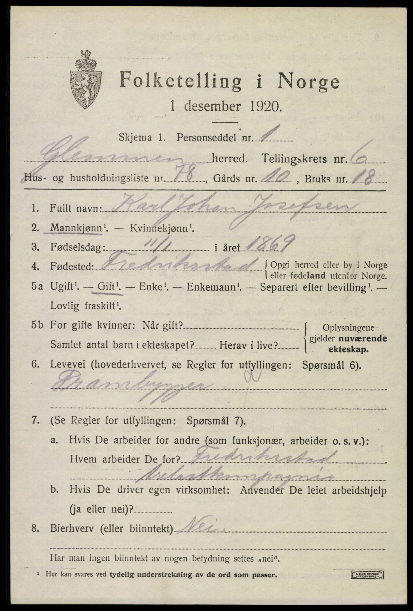 SAO, 1920 census for Glemmen, 1920, p. 22761