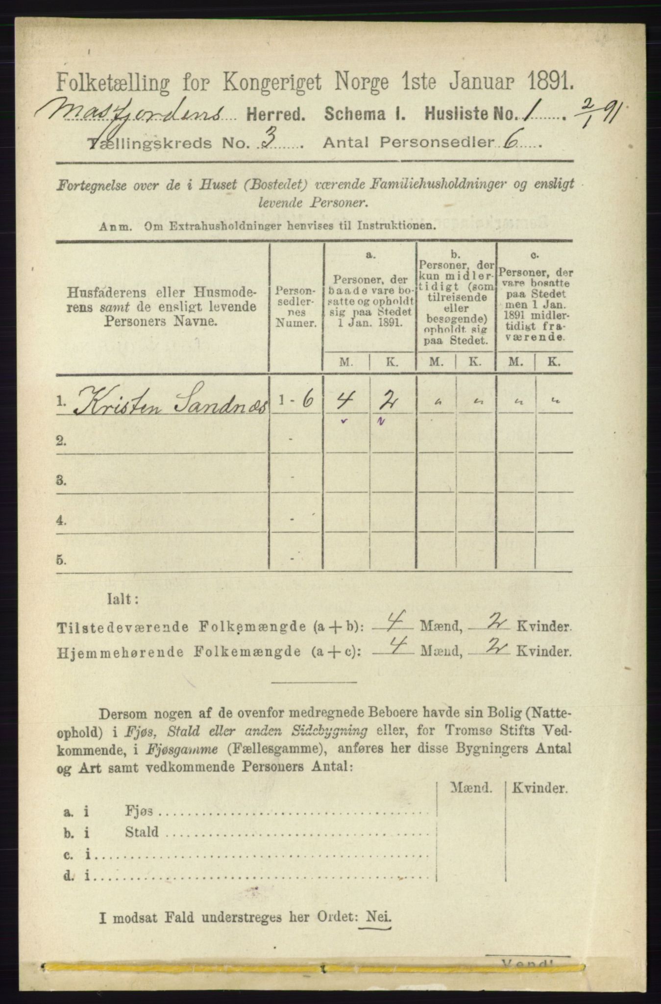 RA, 1891 census for 1266 Masfjorden, 1891, p. 496