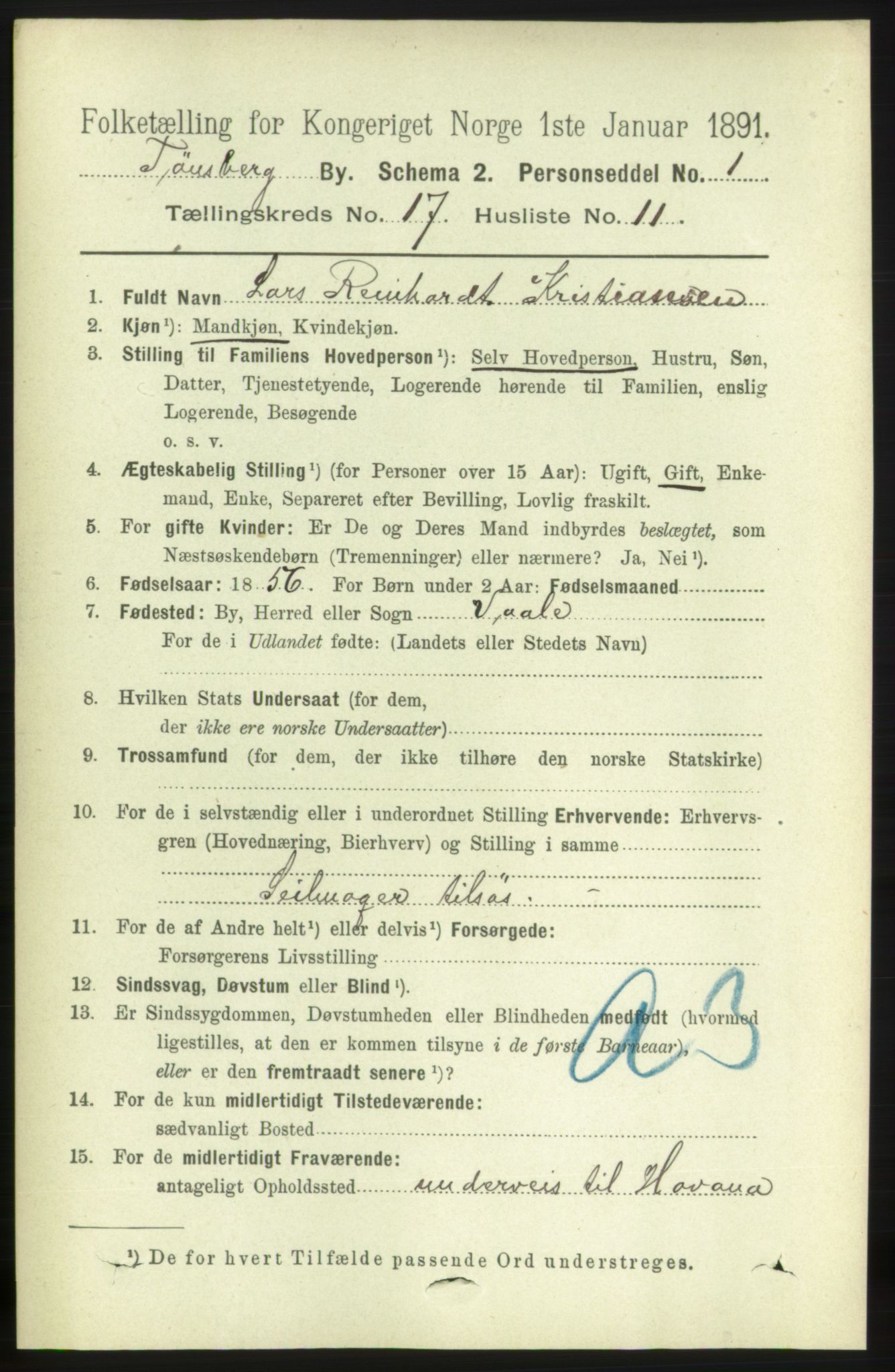 RA, 1891 census for 0705 Tønsberg, 1891, p. 5090