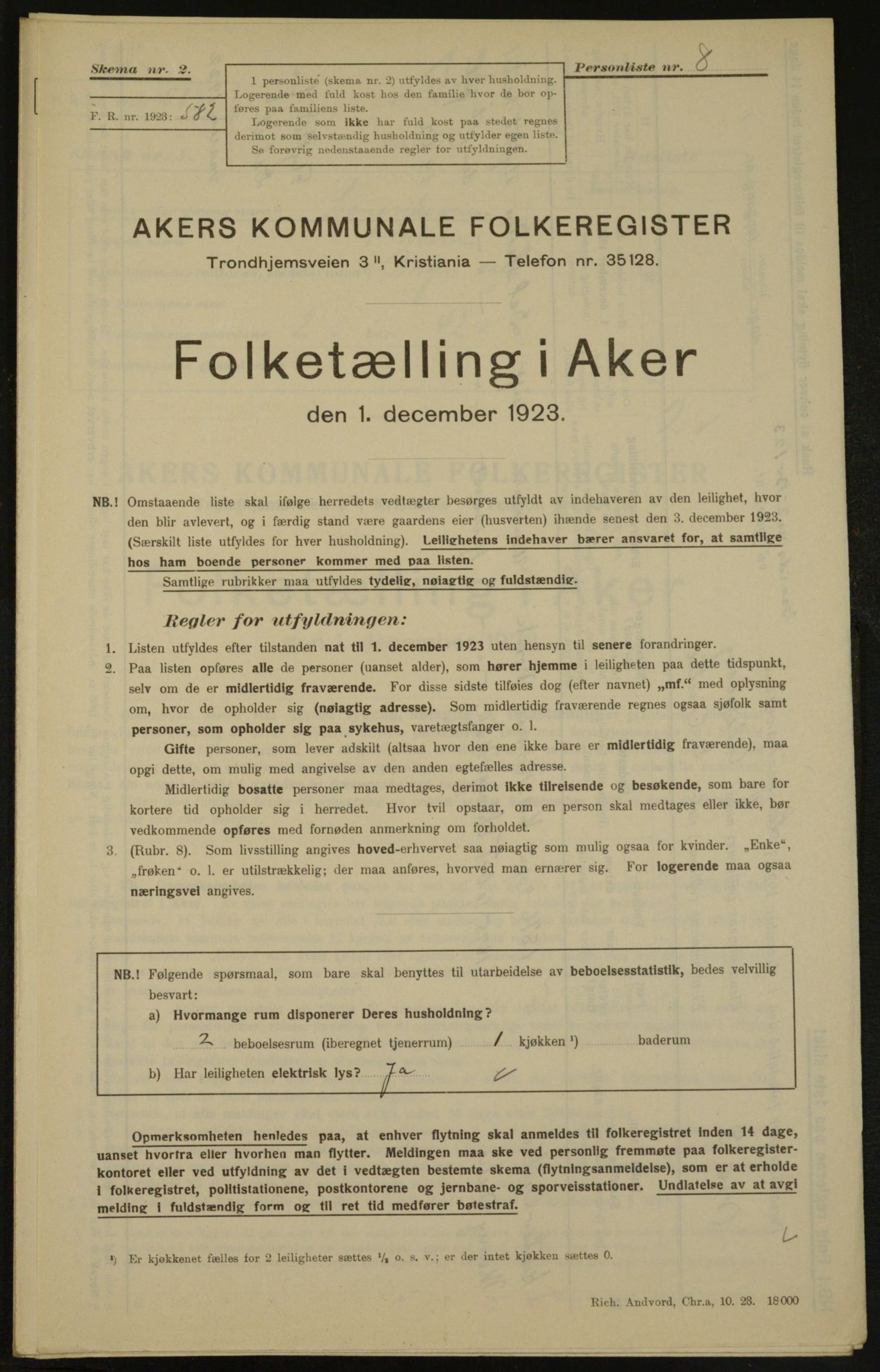 , Municipal Census 1923 for Aker, 1923, p. 3395