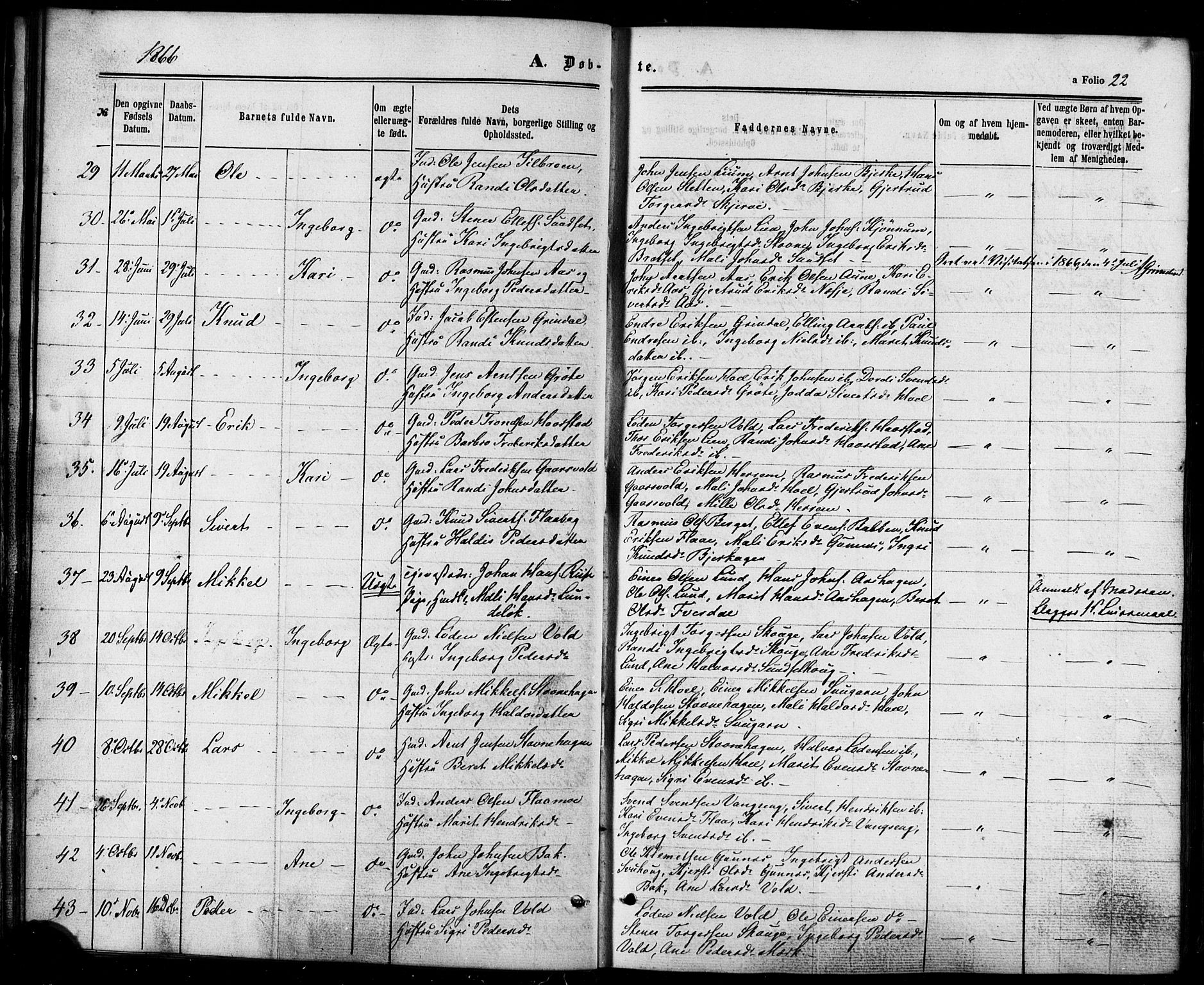 Ministerialprotokoller, klokkerbøker og fødselsregistre - Sør-Trøndelag, SAT/A-1456/674/L0870: Parish register (official) no. 674A02, 1861-1879, p. 22