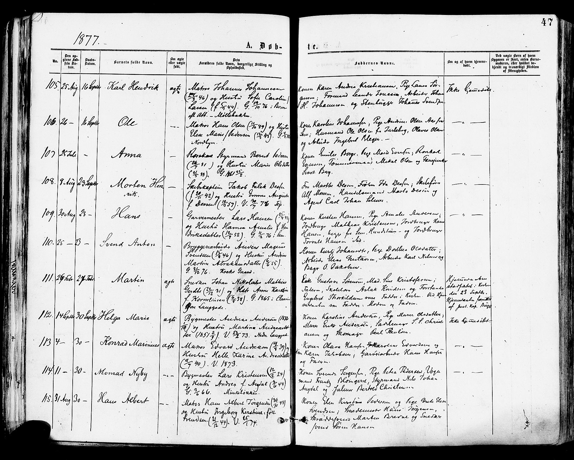Tønsberg kirkebøker, SAKO/A-330/F/Fa/L0010: Parish register (official) no. I 10, 1874-1880, p. 47