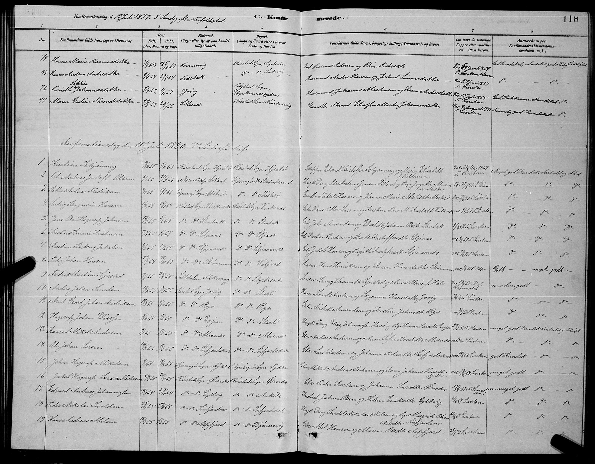 Ministerialprotokoller, klokkerbøker og fødselsregistre - Nordland, SAT/A-1459/853/L0776: Parish register (copy) no. 853C04, 1878-1889, p. 118