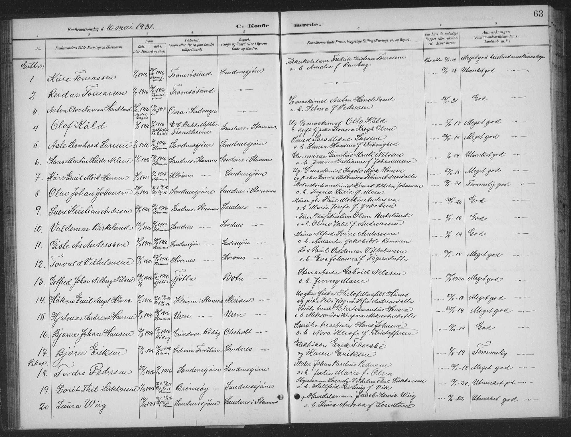 Ministerialprotokoller, klokkerbøker og fødselsregistre - Nordland, AV/SAT-A-1459/831/L0479: Parish register (copy) no. 831C06, 1897-1936, p. 63