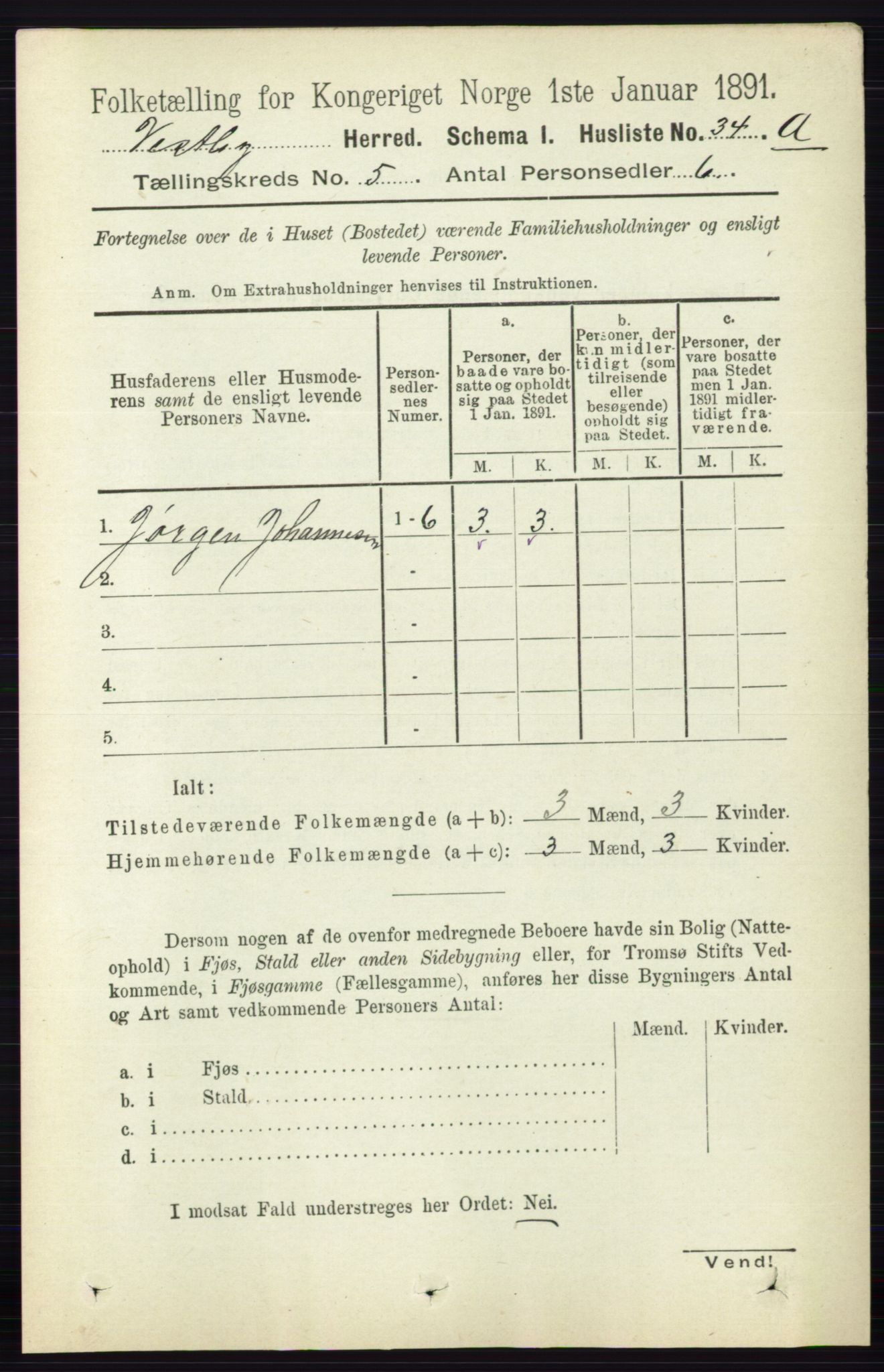 RA, 1891 census for 0211 Vestby, 1891, p. 2082