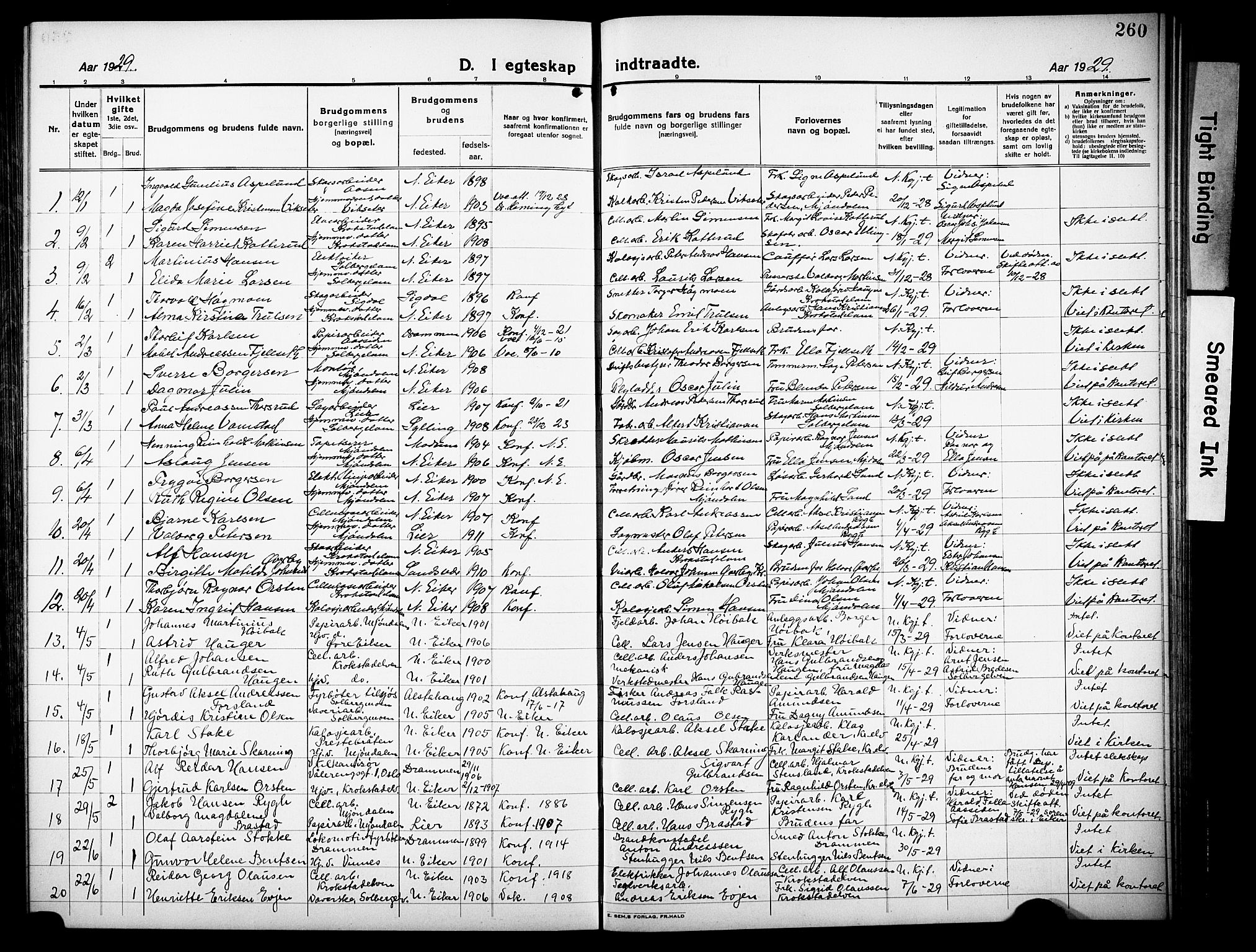 Nedre Eiker kirkebøker, AV/SAKO-A-612/G/Ga/L0006: Parish register (copy) no. 6, 1922-1933, p. 260