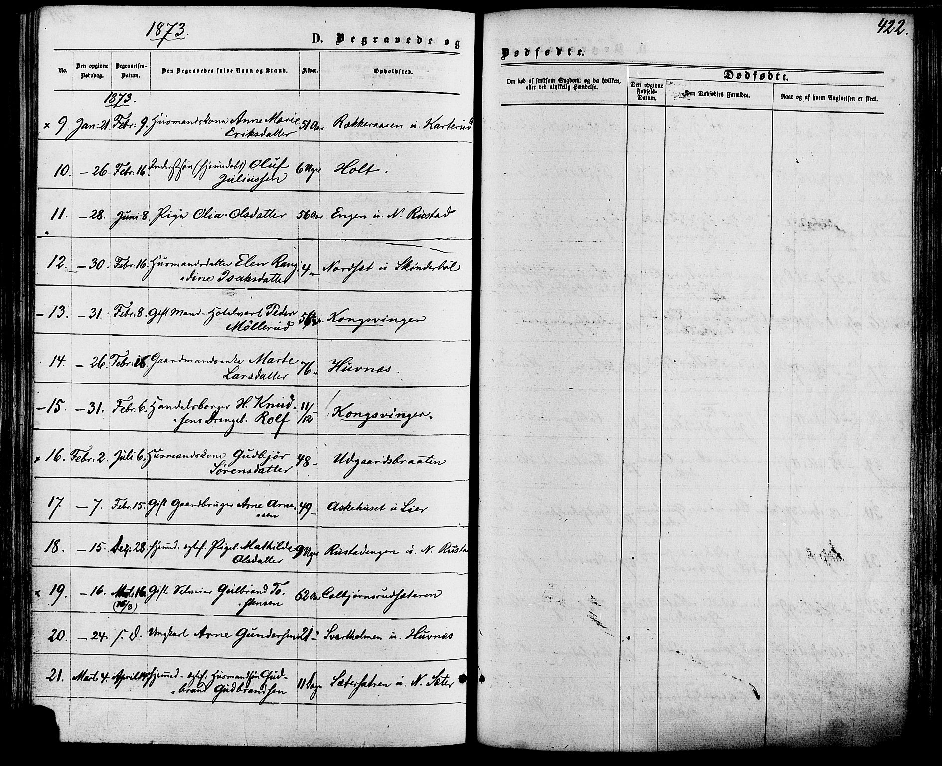 Vinger prestekontor, SAH/PREST-024/H/Ha/Haa/L0012: Parish register (official) no. 12, 1871-1880, p. 422