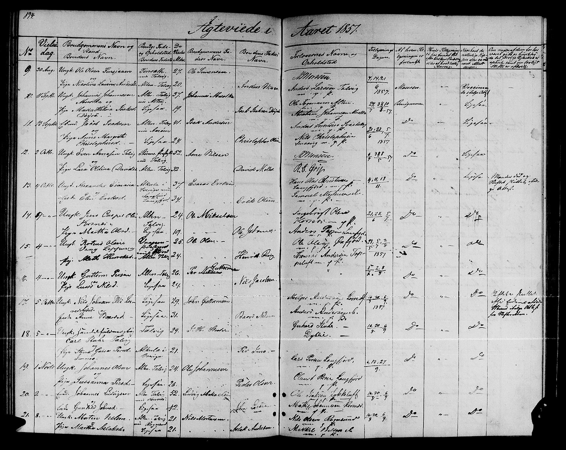Talvik sokneprestkontor, SATØ/S-1337/H/Hb/L0001klokker: Parish register (copy) no. 1, 1847-1863, p. 194