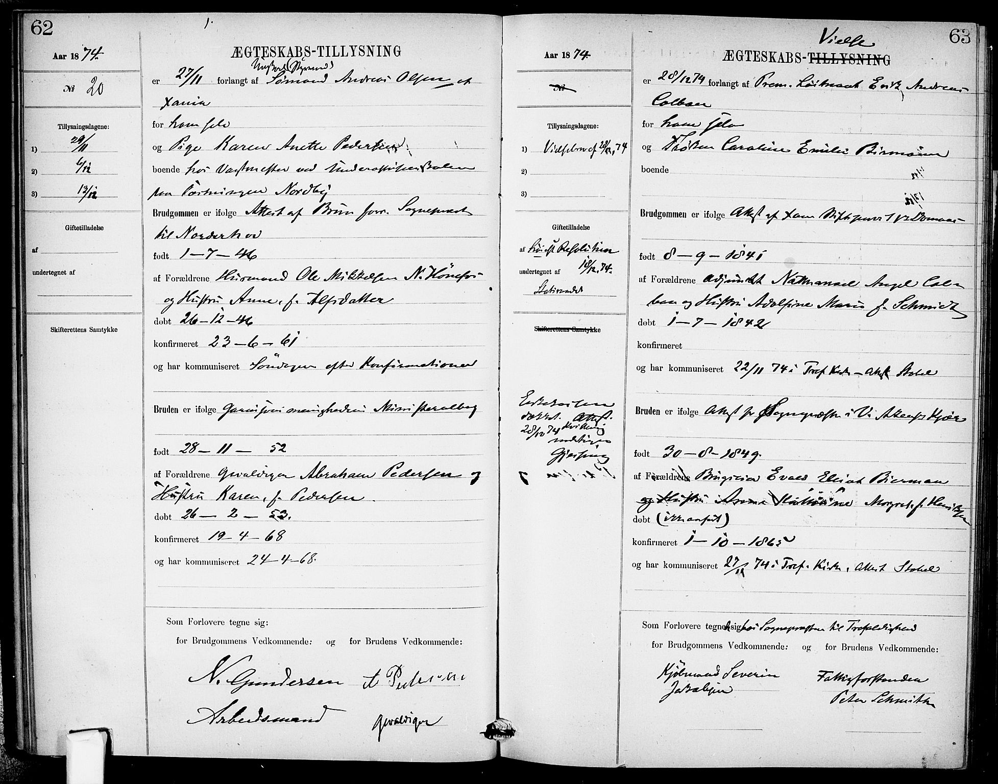 Garnisonsmenigheten Kirkebøker, AV/SAO-A-10846/H/Ha/L0007: Banns register no. I 7, 1872-1893, p. 62-63