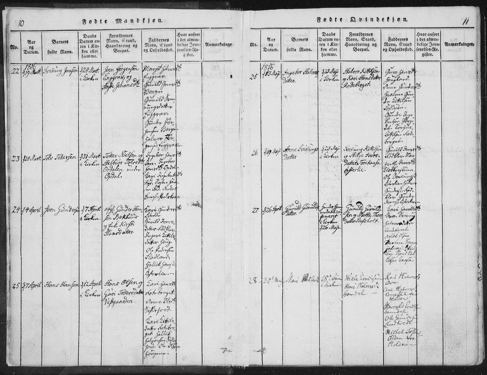 Bø kirkebøker, SAKO/A-257/F/Fa/L0006: Parish register (official) no. 6, 1815-1831, p. 10-11