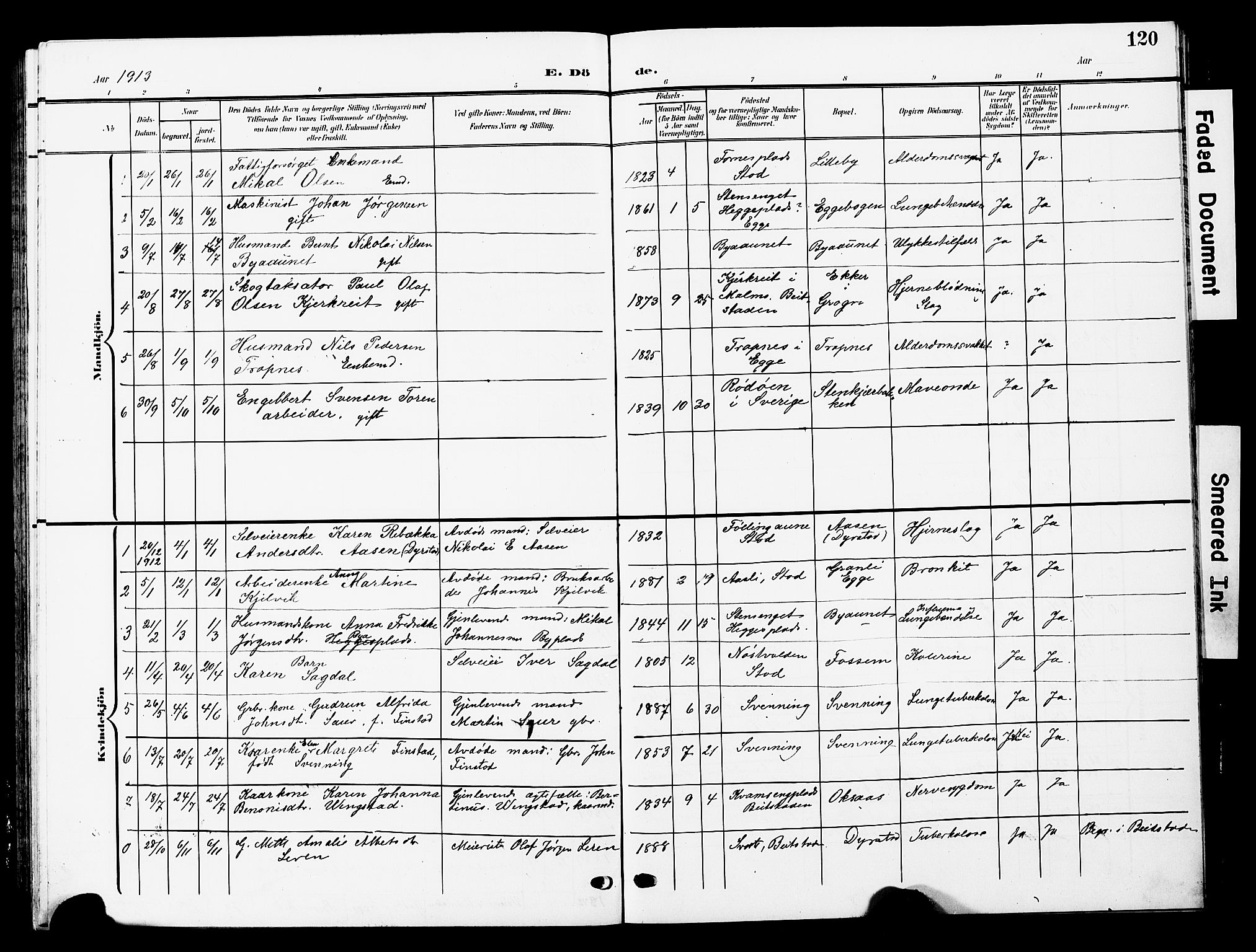 Ministerialprotokoller, klokkerbøker og fødselsregistre - Nord-Trøndelag, AV/SAT-A-1458/740/L0381: Parish register (copy) no. 740C02, 1903-1914, p. 120