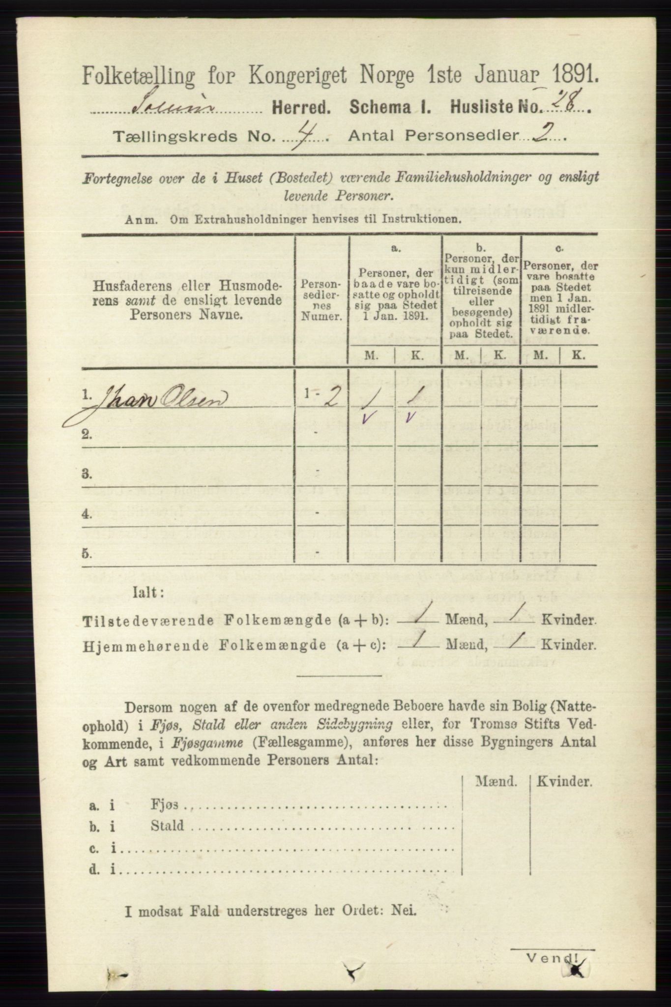 RA, 1891 census for 0818 Solum, 1891, p. 615