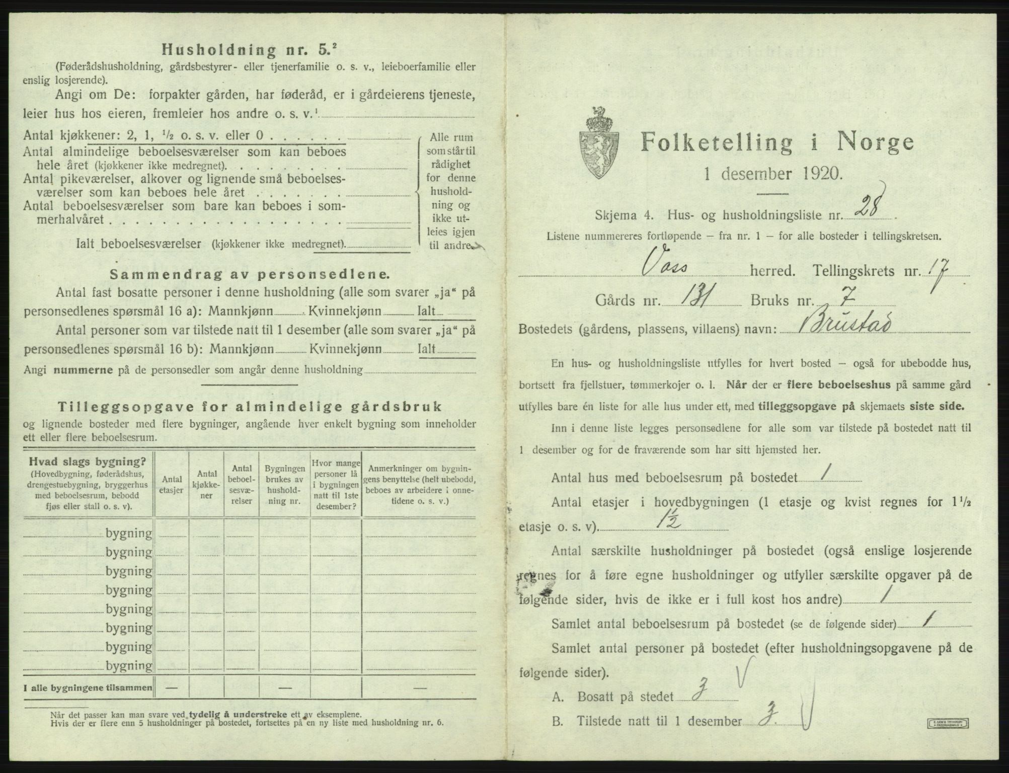 SAB, 1920 census for Voss, 1920, p. 1671