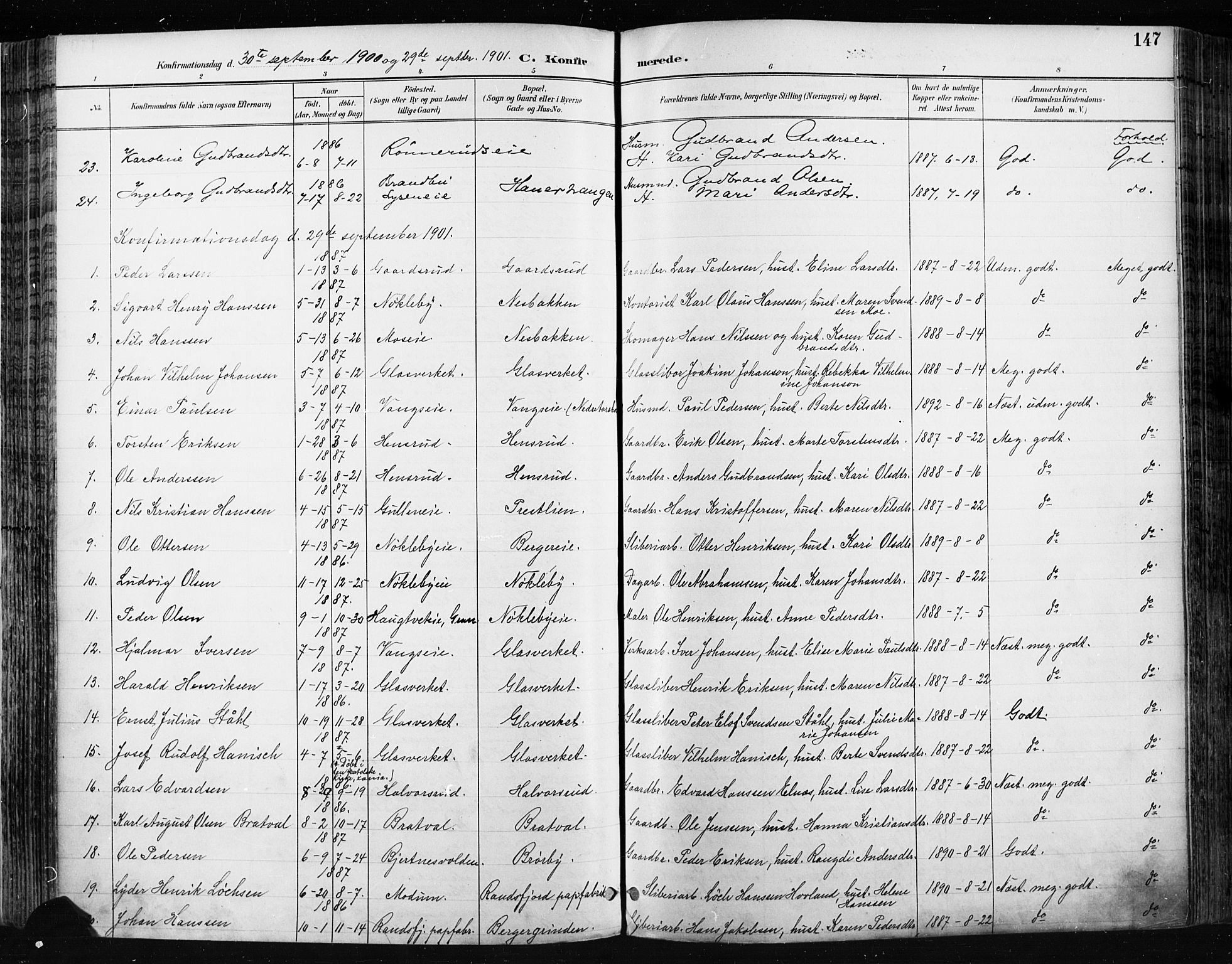 Jevnaker prestekontor, SAH/PREST-116/H/Ha/Haa/L0009: Parish register (official) no. 9, 1891-1901, p. 147