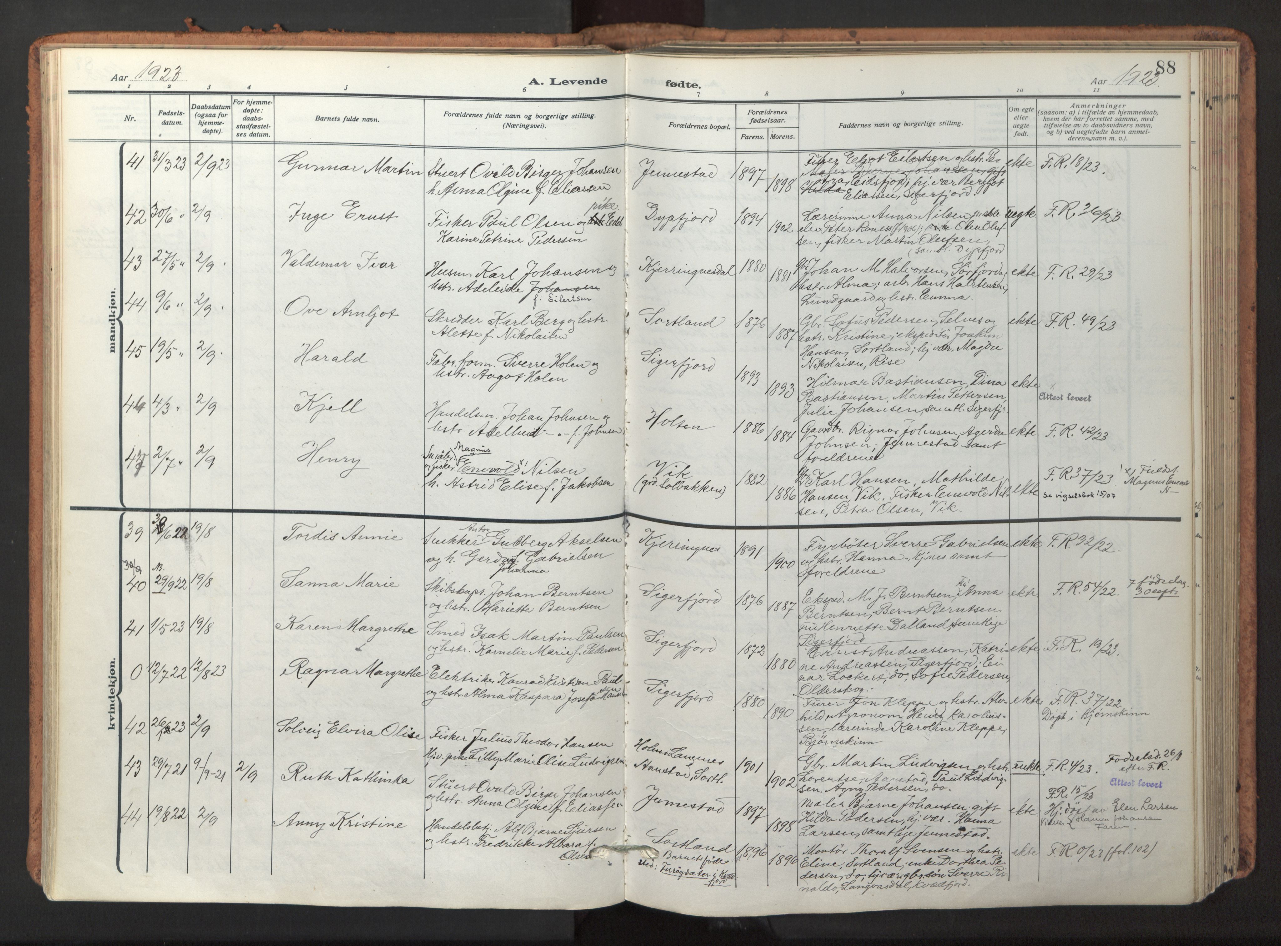 Ministerialprotokoller, klokkerbøker og fødselsregistre - Nordland, SAT/A-1459/895/L1374: Parish register (official) no. 895A09, 1915-1925, p. 88
