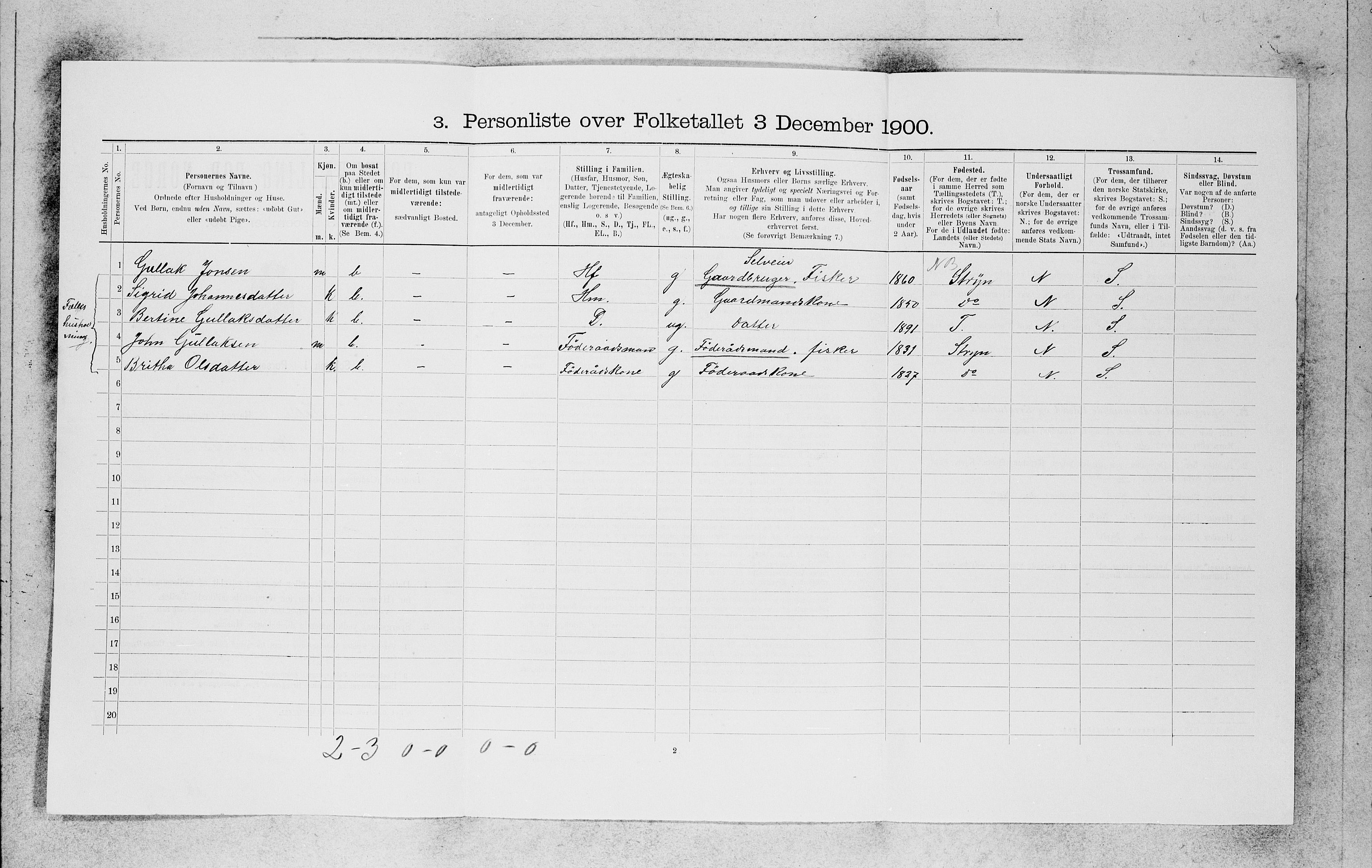 SAB, 1900 census for Selje, 1900, p. 1411
