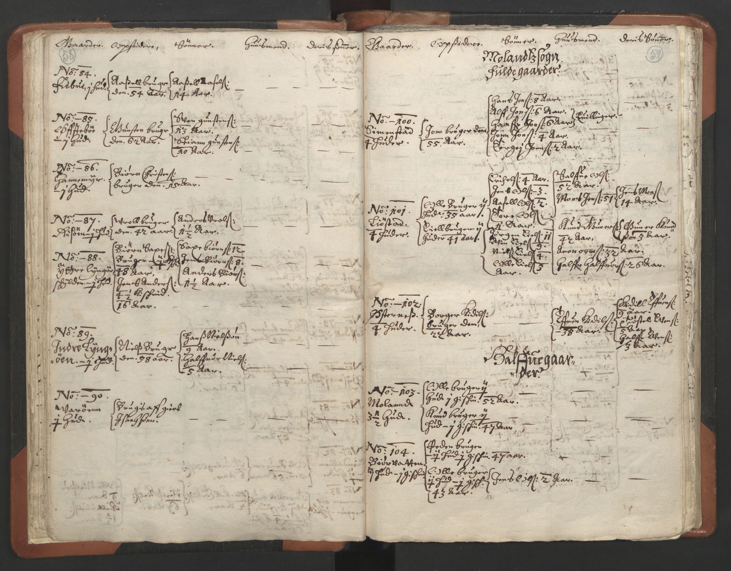 RA, Vicar's Census 1664-1666, no. 13: Nedenes deanery, 1664-1666, p. 58-59
