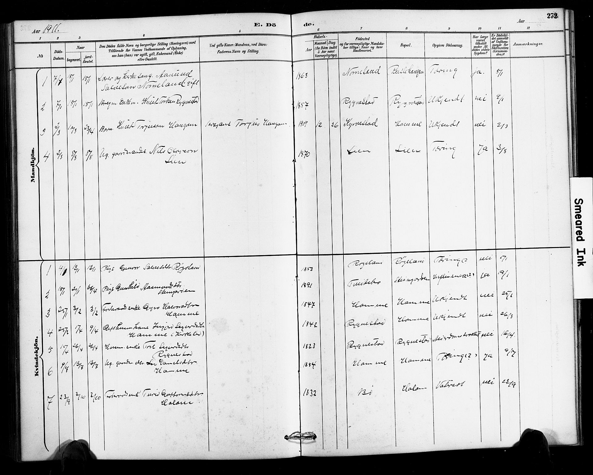 Valle sokneprestkontor, SAK/1111-0044/F/Fb/Fbc/L0004: Parish register (copy) no. B 4, 1890-1928, p. 272