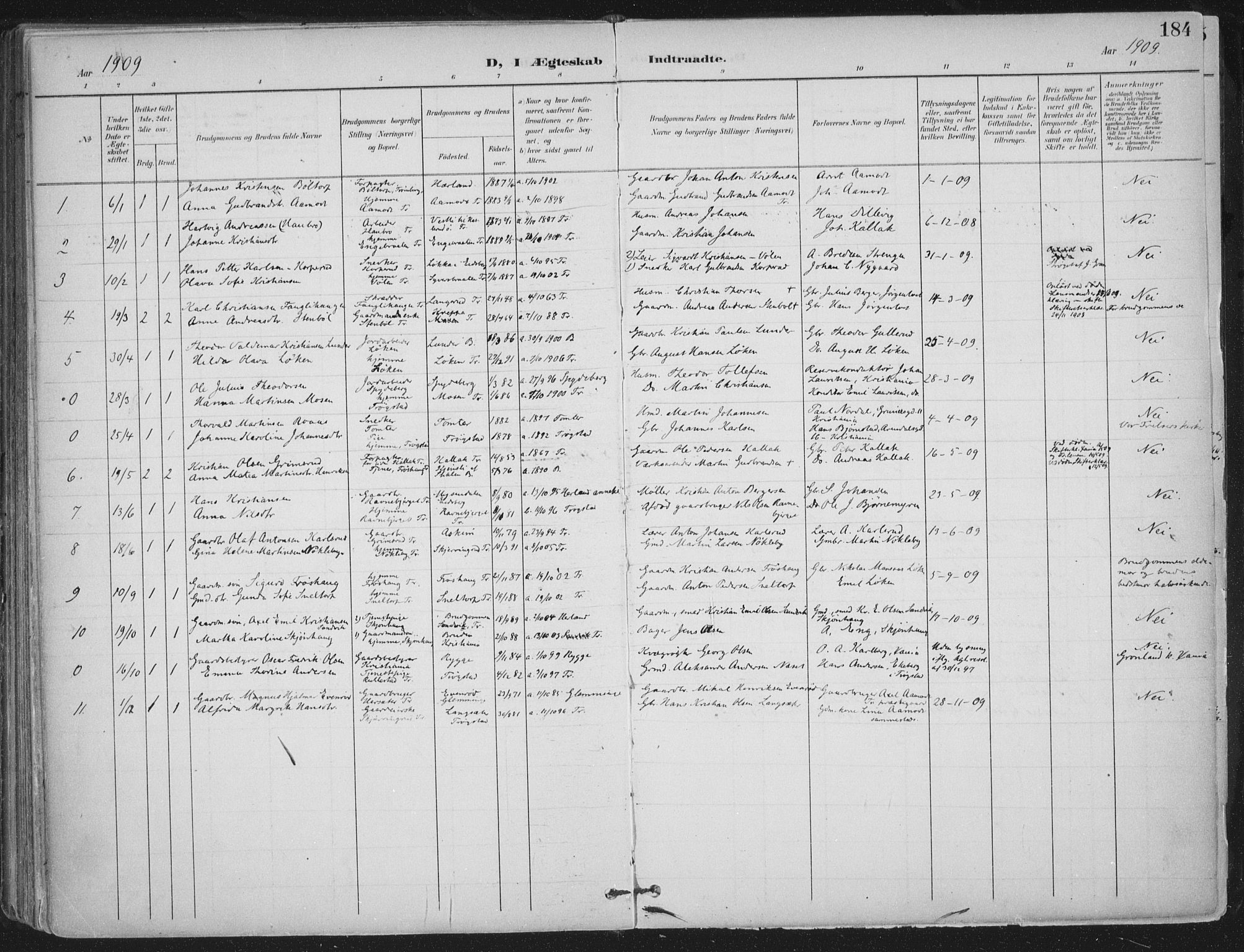 Trøgstad prestekontor Kirkebøker, AV/SAO-A-10925/F/Fa/L0011: Parish register (official) no. I 11, 1899-1919, p. 184