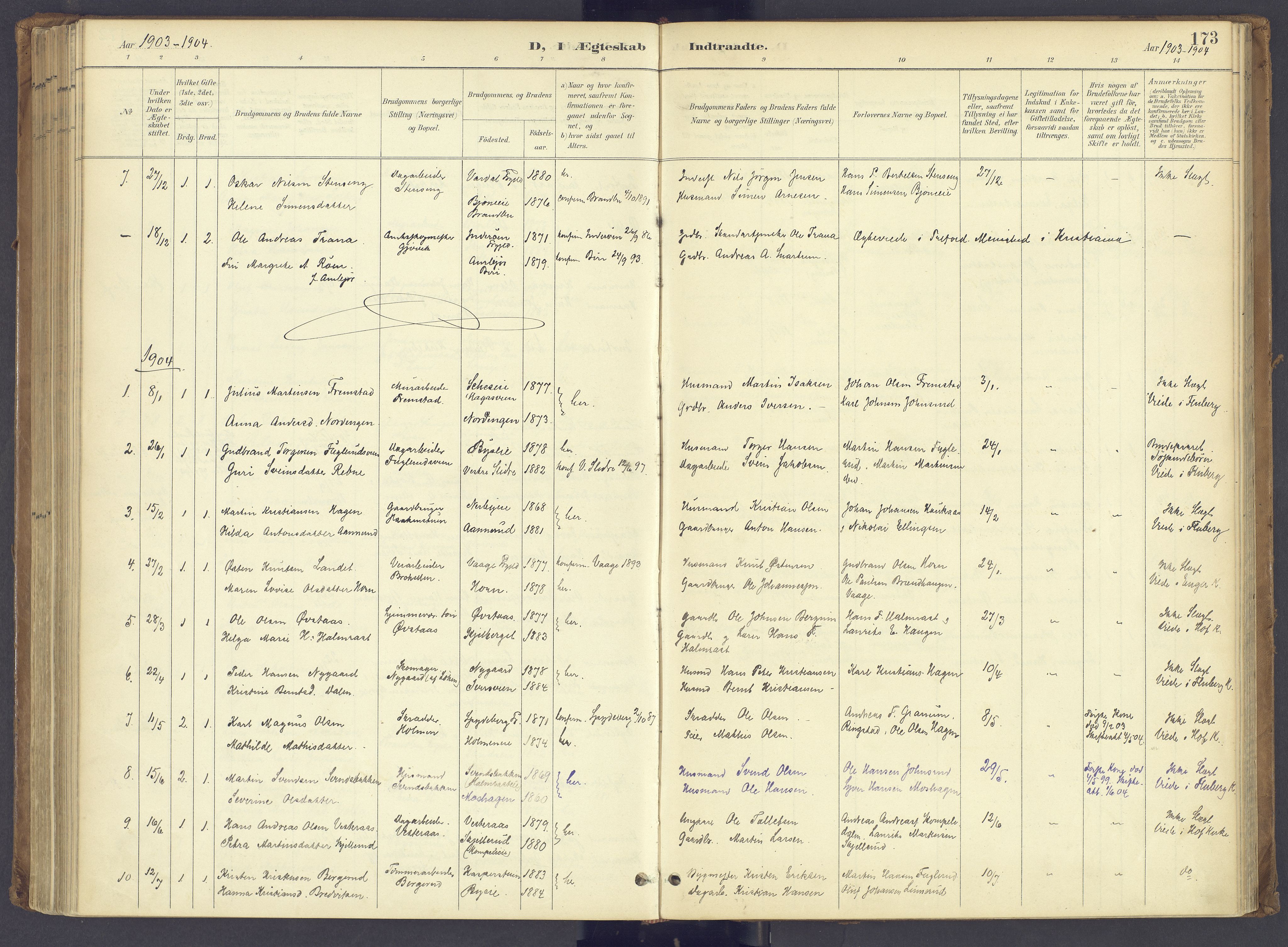 Søndre Land prestekontor, SAH/PREST-122/K/L0006: Parish register (official) no. 6, 1895-1904, p. 173