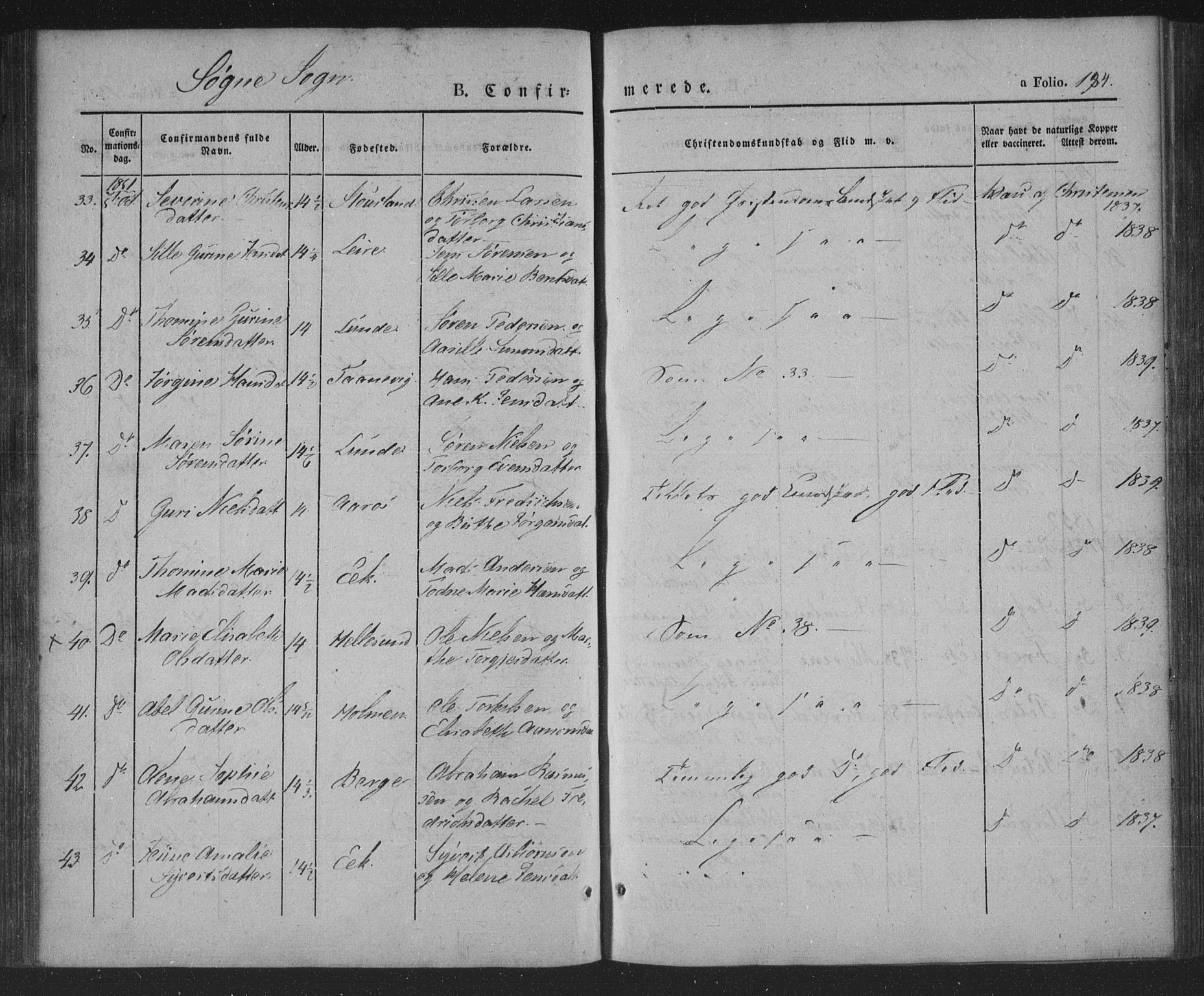 Søgne sokneprestkontor, AV/SAK-1111-0037/F/Fa/Fab/L0009: Parish register (official) no. A 9, 1838-1853, p. 184