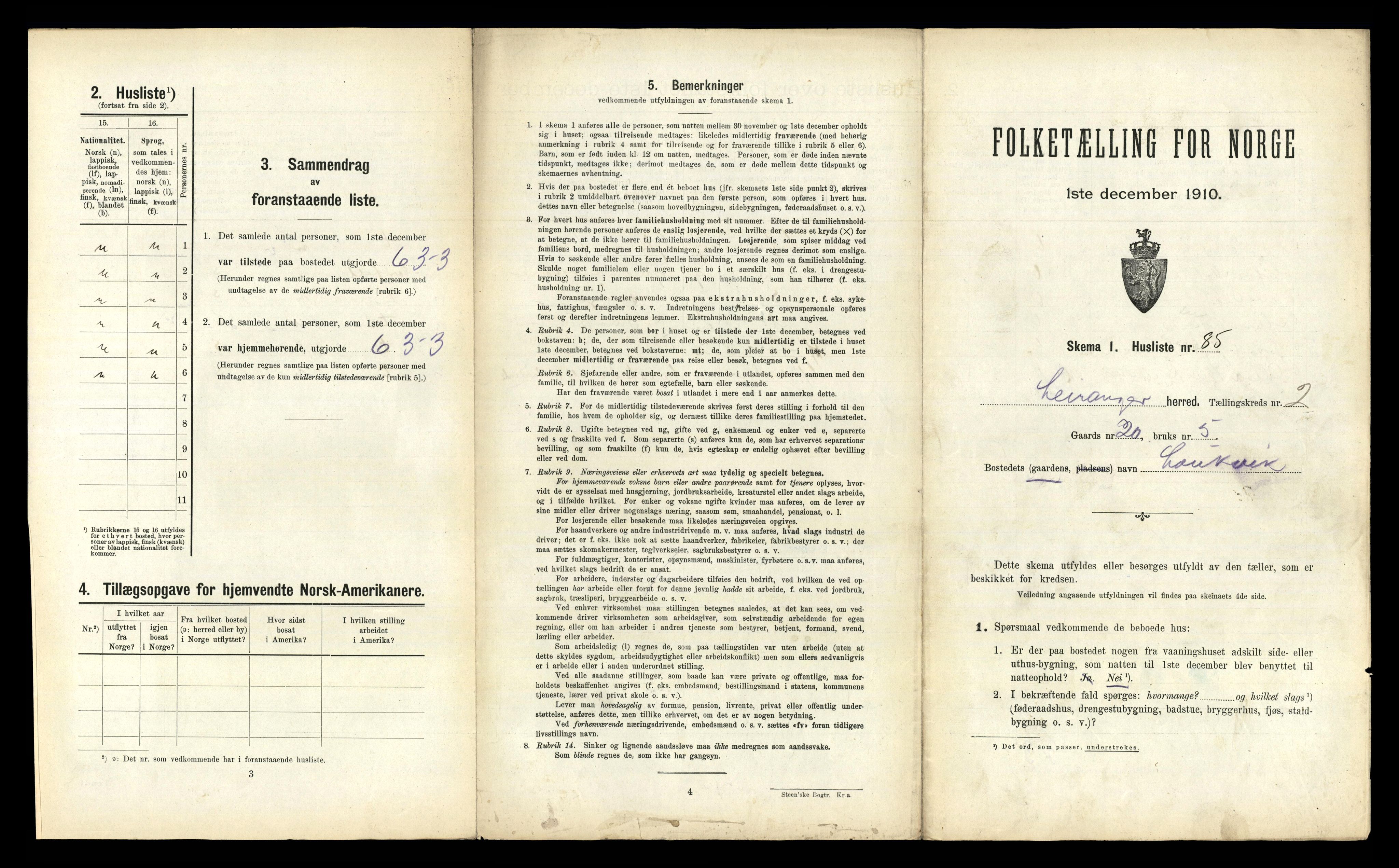 RA, 1910 census for Leiranger, 1910, p. 361