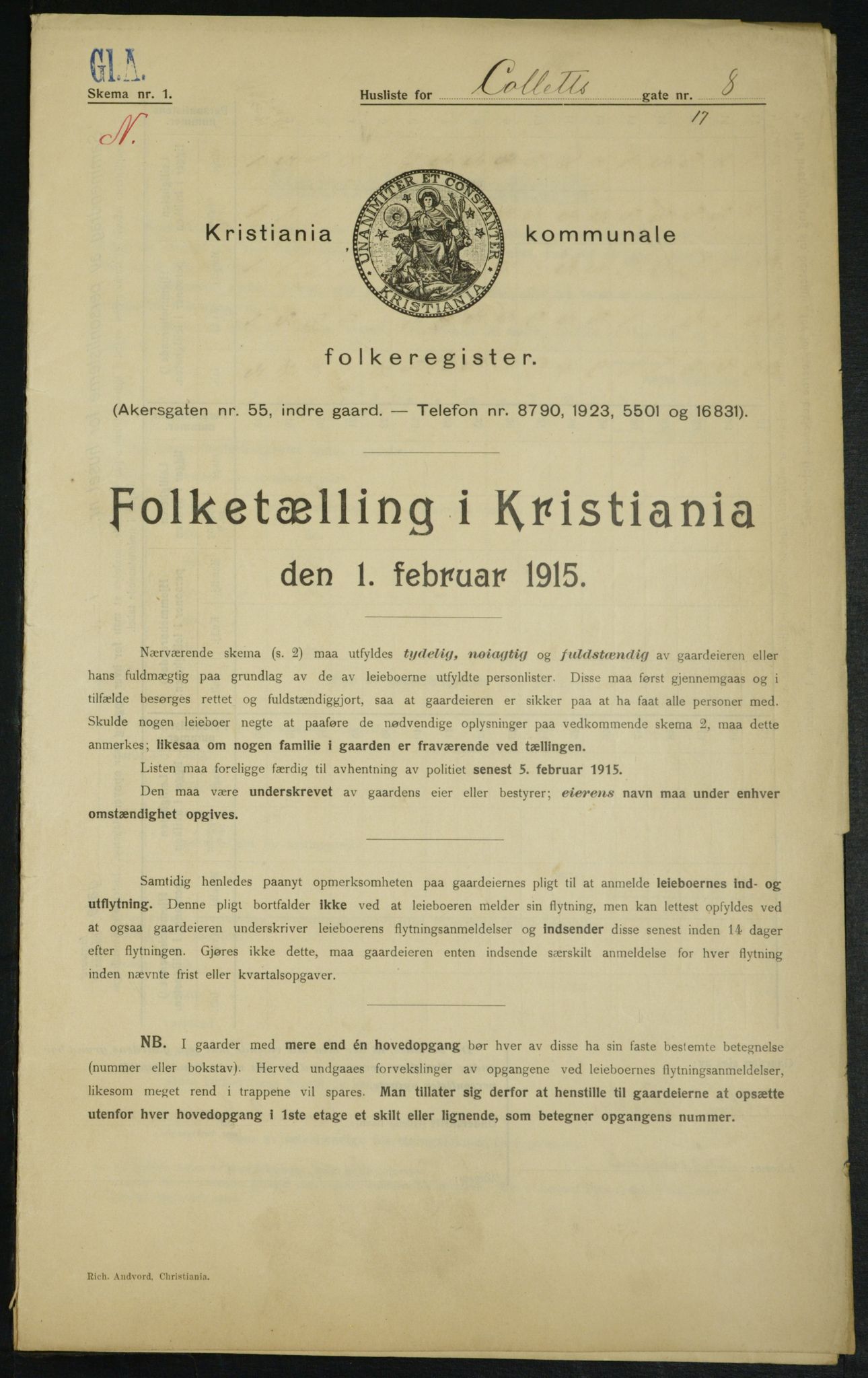 OBA, Municipal Census 1915 for Kristiania, 1915, p. 13066