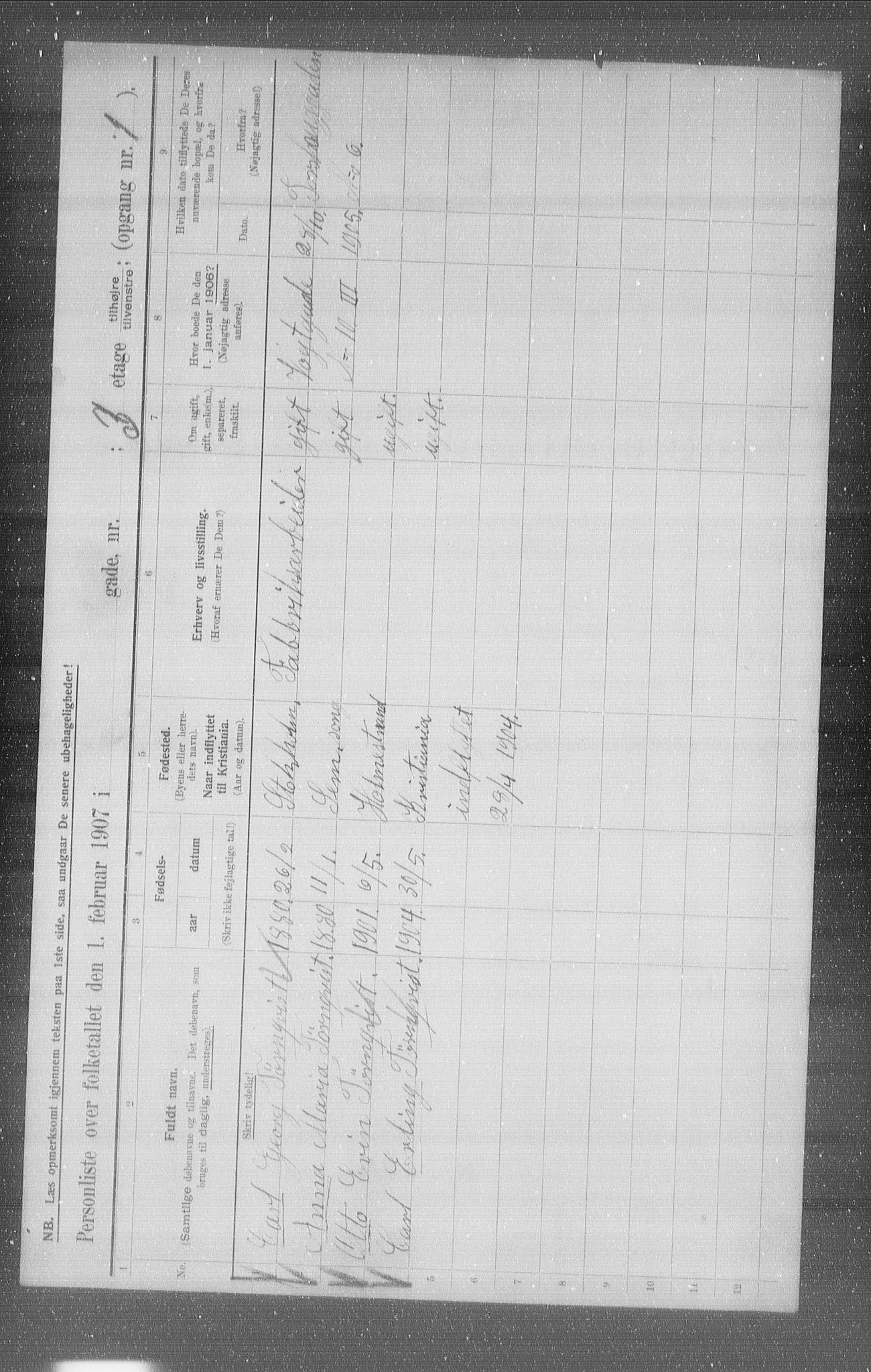 OBA, Municipal Census 1907 for Kristiania, 1907, p. 63199