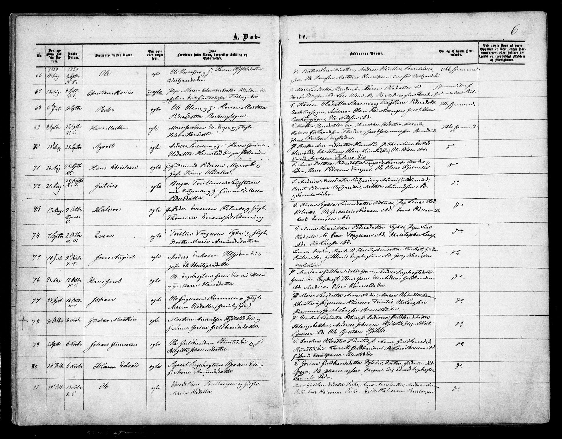 Nes prestekontor Kirkebøker, SAO/A-10410/F/Fa/L0008: Parish register (official) no. I 8, 1859-1874, p. 6