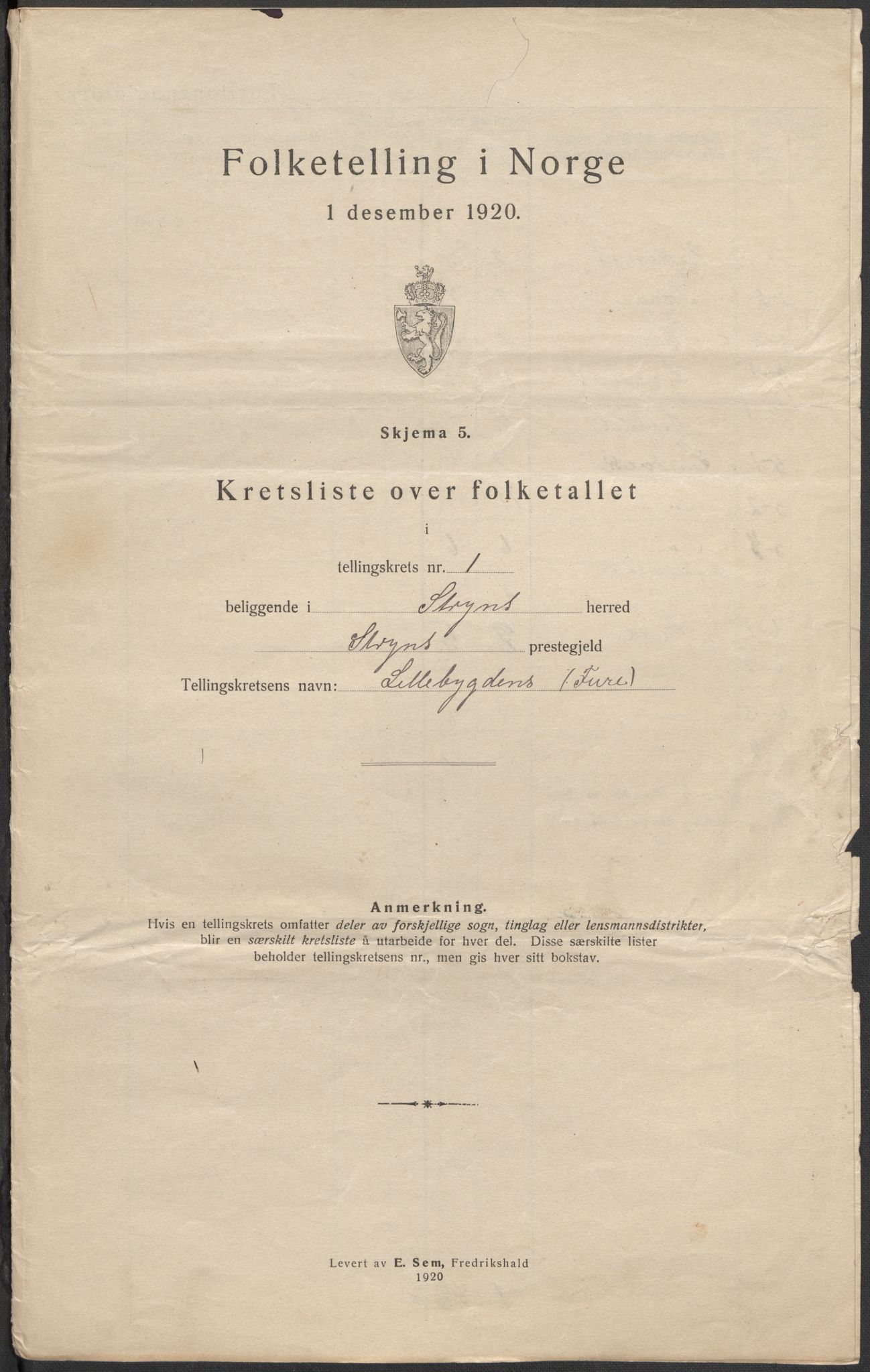 SAB, 1920 census for Stryn, 1920, p. 5