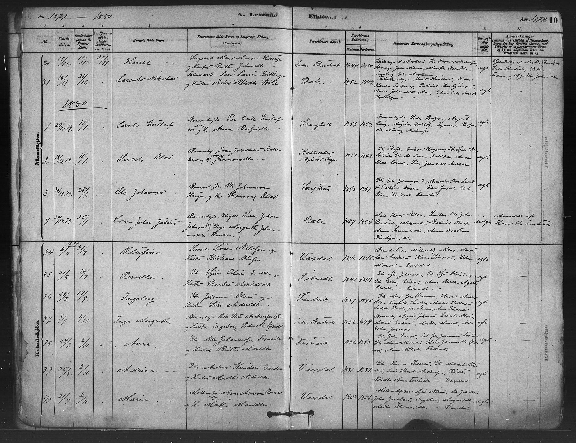 Bruvik Sokneprestembete, SAB/A-74701/H/Haa: Parish register (official) no. B 1, 1878-1904, p. 10