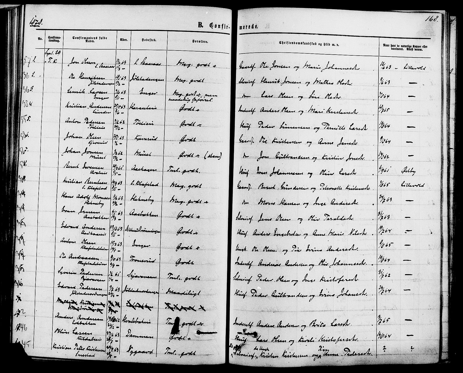 Romedal prestekontor, AV/SAH-PREST-004/K/L0006: Parish register (official) no. 6, 1866-1886, p. 168