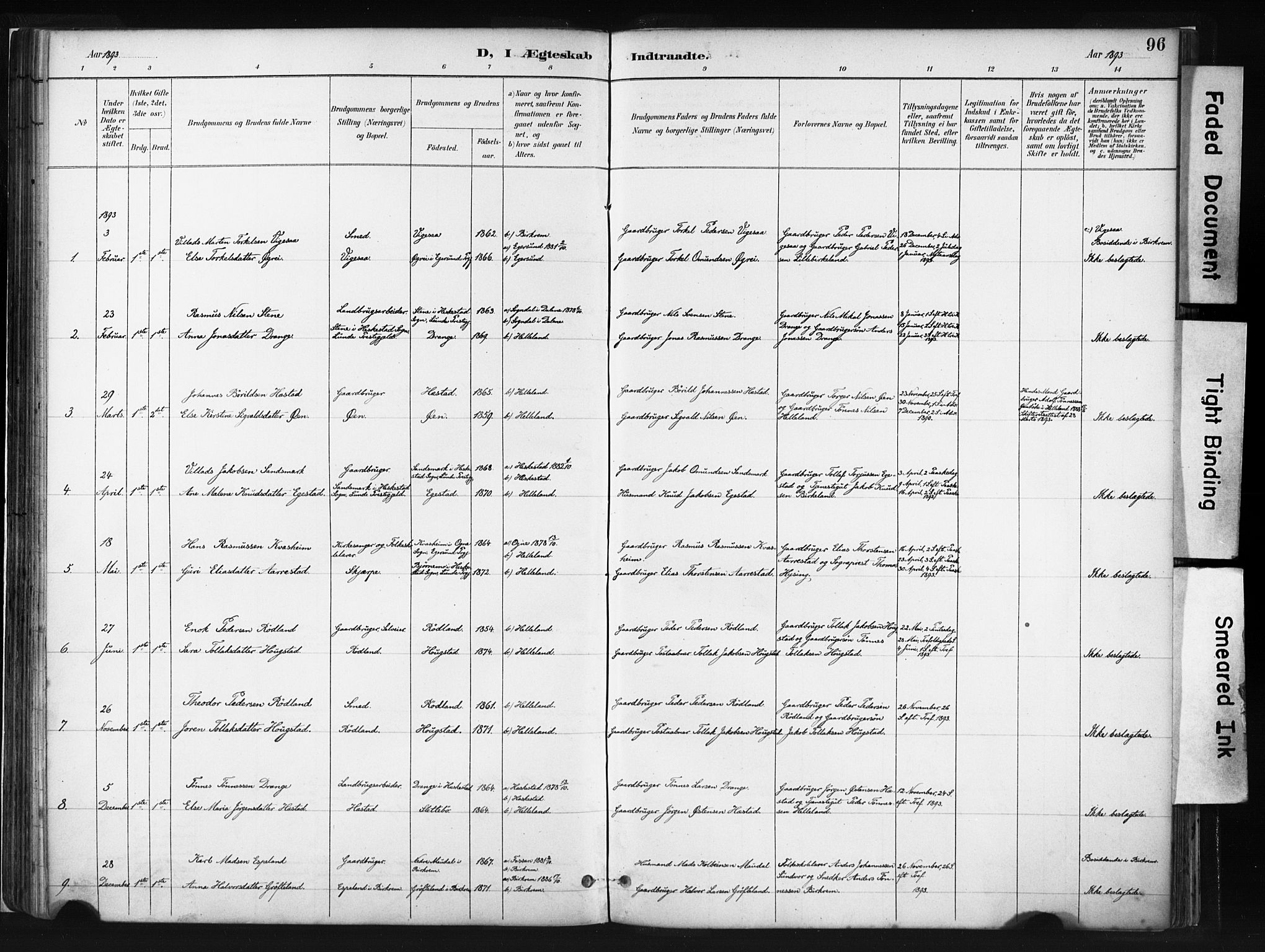 Helleland sokneprestkontor, AV/SAST-A-101810: Parish register (official) no. A 8, 1887-1907, p. 96