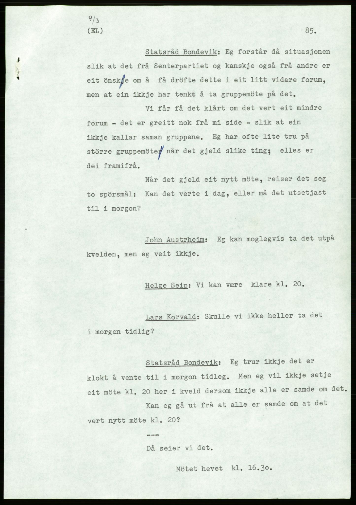 Forhandlingsmøtene mars 1971 mellom Høyre, Kristelig Folkeparti, Senterpartiet og Venstre om dannelse av regjering, AV/RA-PA-0416/A/L0001: --, 1971, p. 237